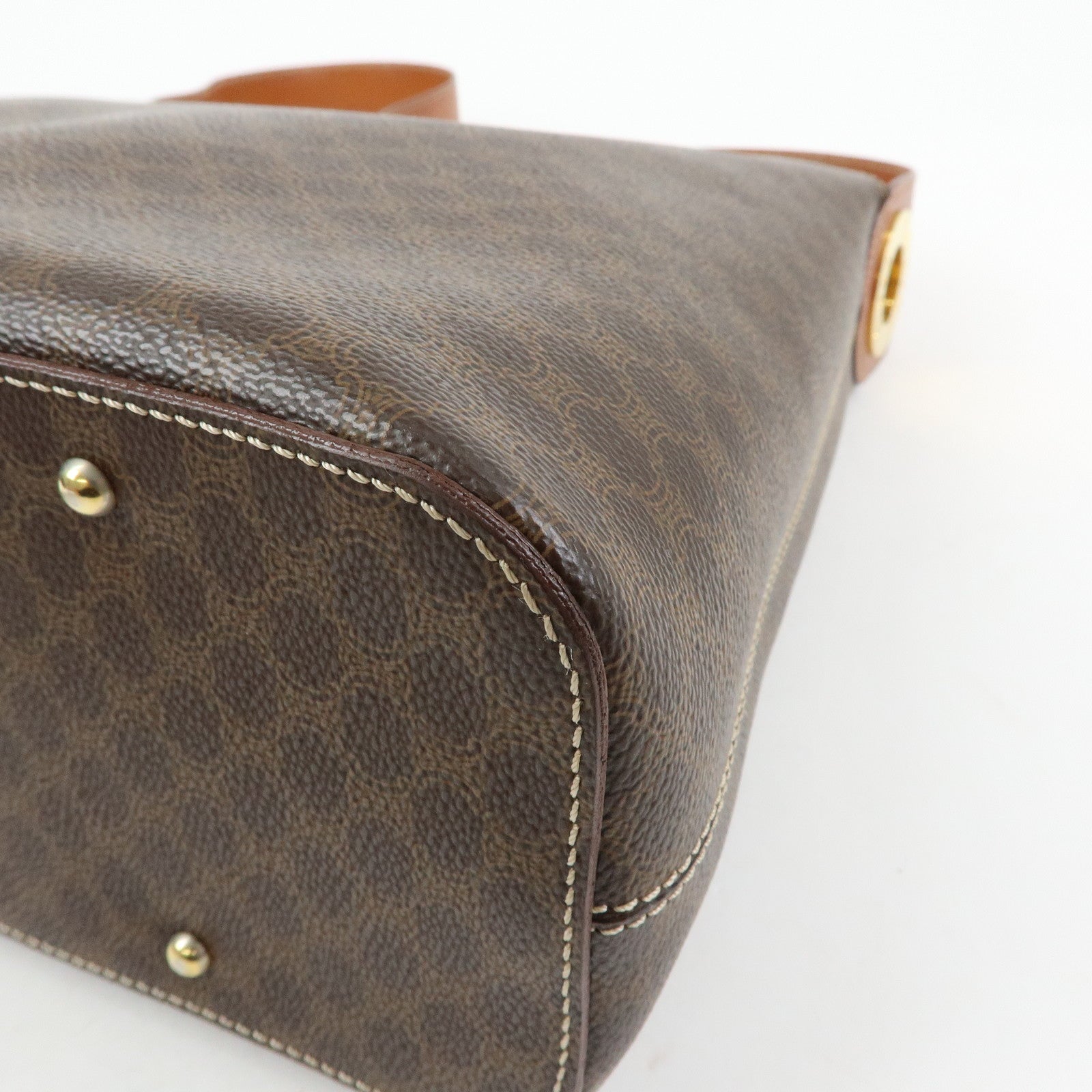 CELINE Macadam PVC Canvas Leather Shoulder Bag Brown