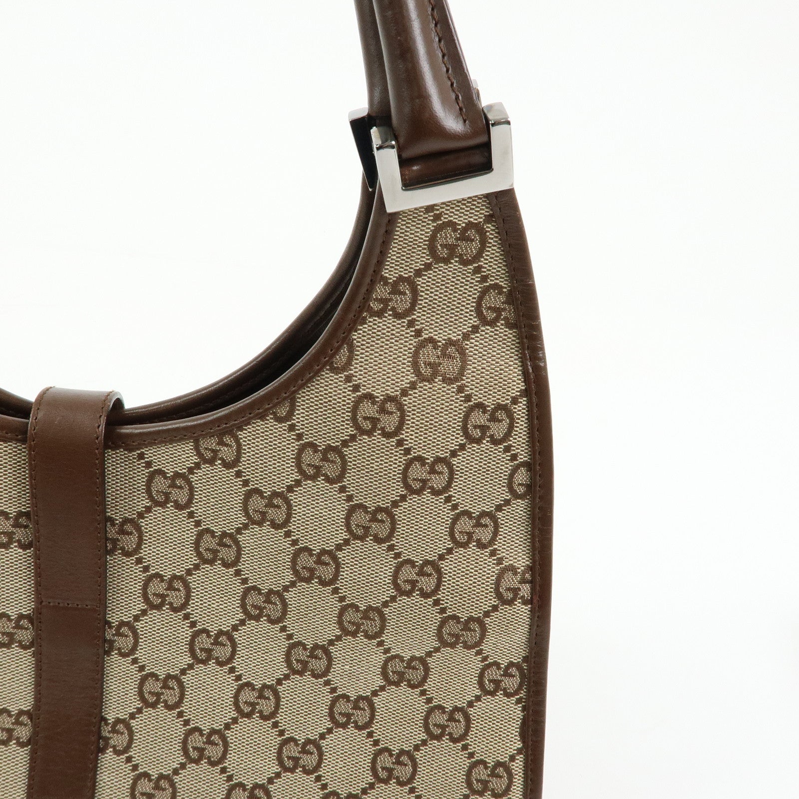 GUCCI Jackie GG Canvas Leather Shoulder Bag Beige Brown 01719