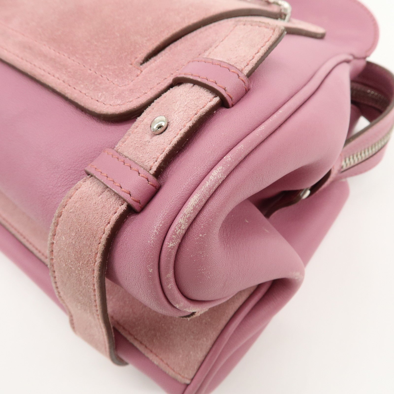 Ferragamo Gancini Leather Suede Shoulder Bag Hand Bag Pink