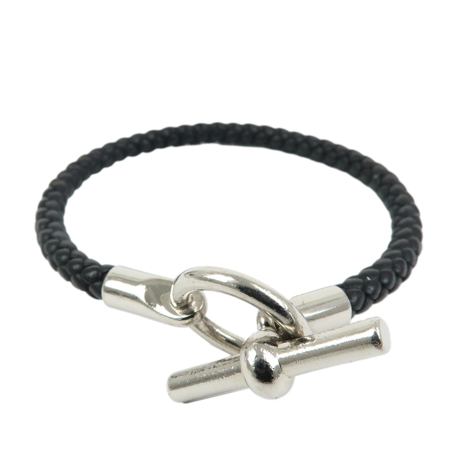 HERMES Glenan H Tresse en Veau Swift Leather Bracelet Black