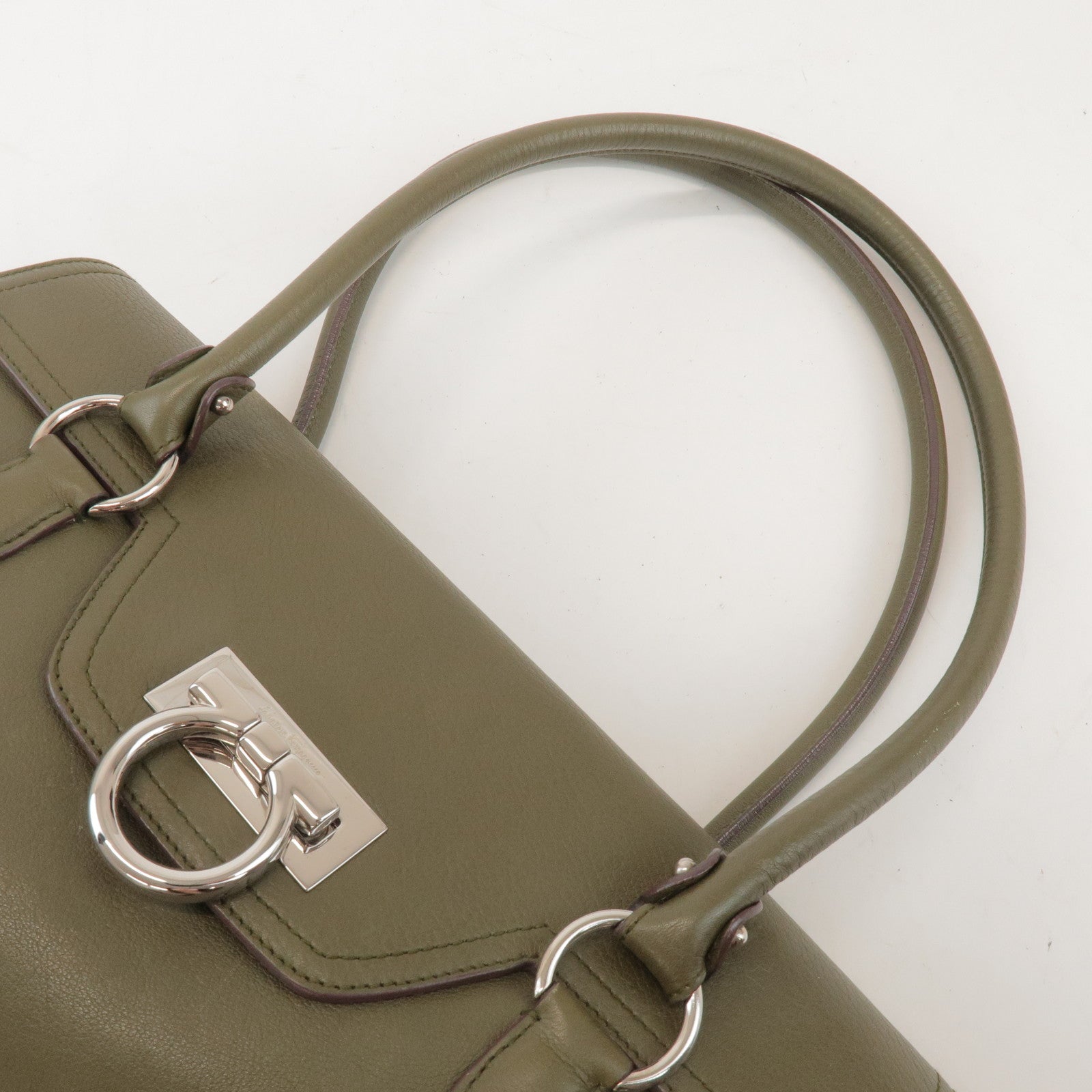 Ferragamo Gancini Leather Shoulder Bag Hand Bag Khaki