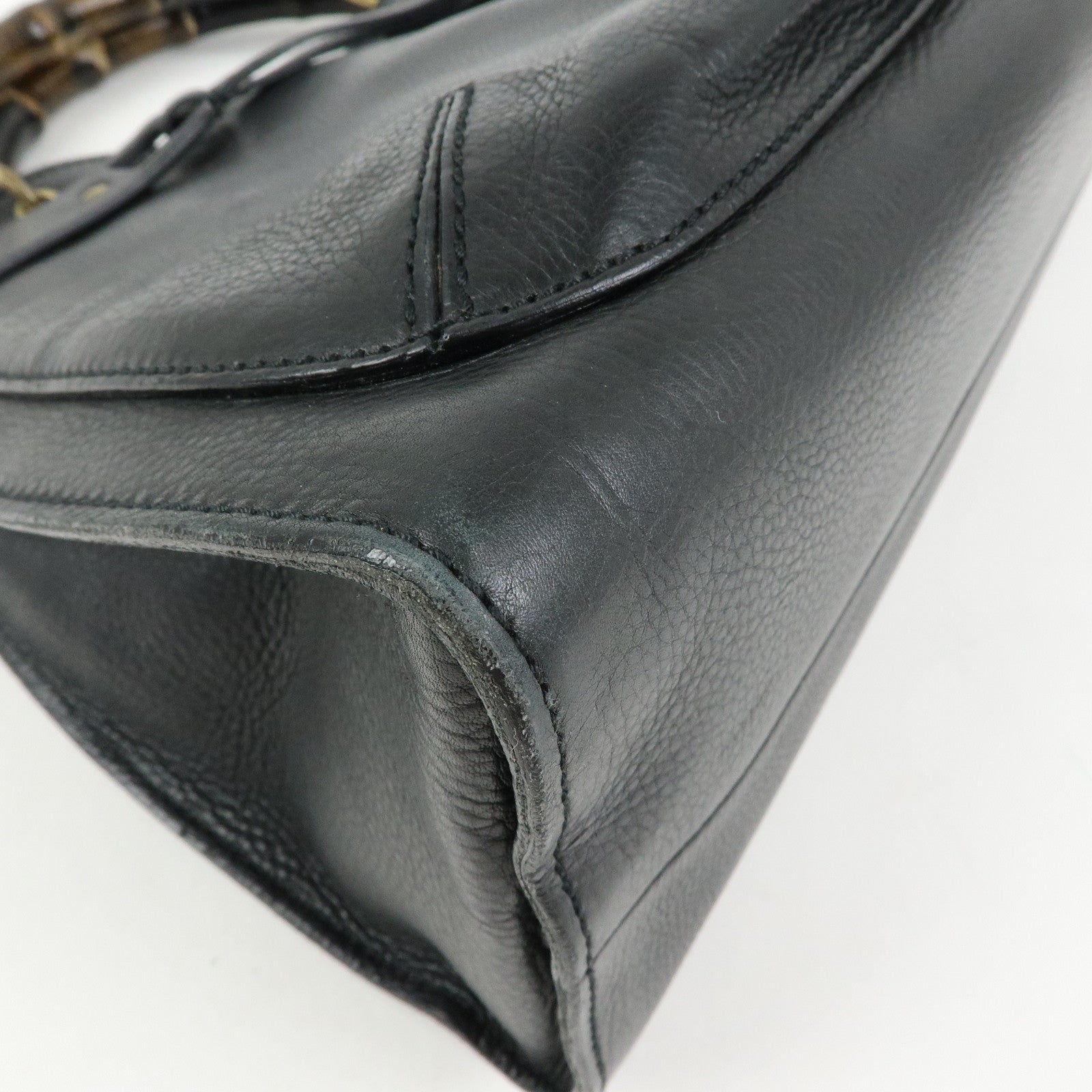 GUCCI Bamboo Leather Tote Bag Hand Bag Black 109138