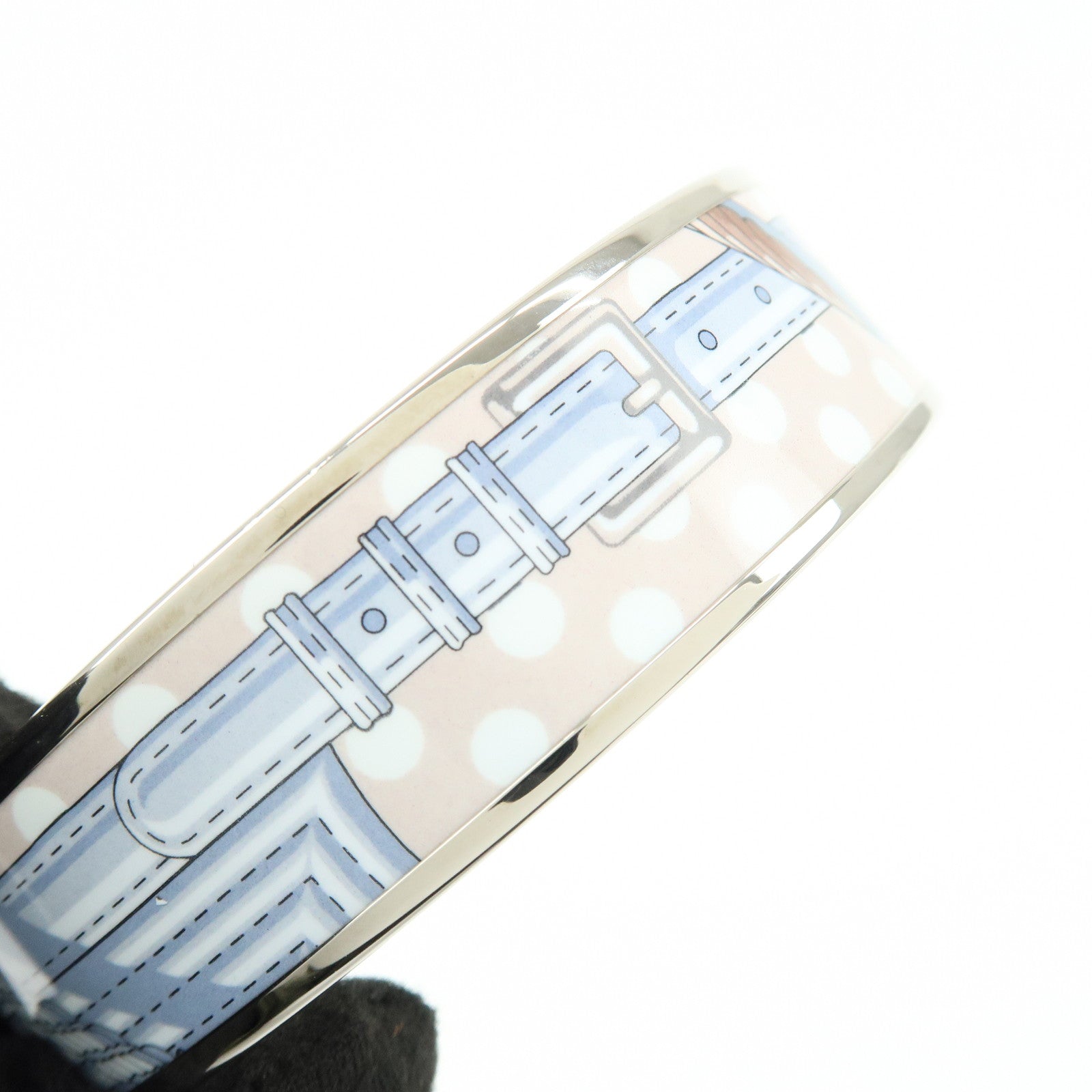 HERMES Email GM Silver Plated Bangle Bracelet Light Blue Multicolor
