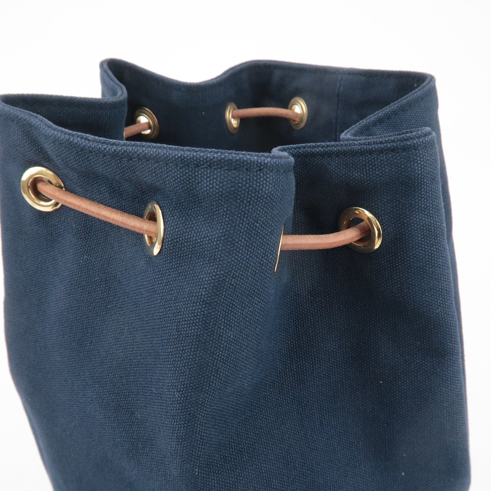 HERMES Canvas Leather Porochon Mimil PM Drawstring Shoulder Bag Used