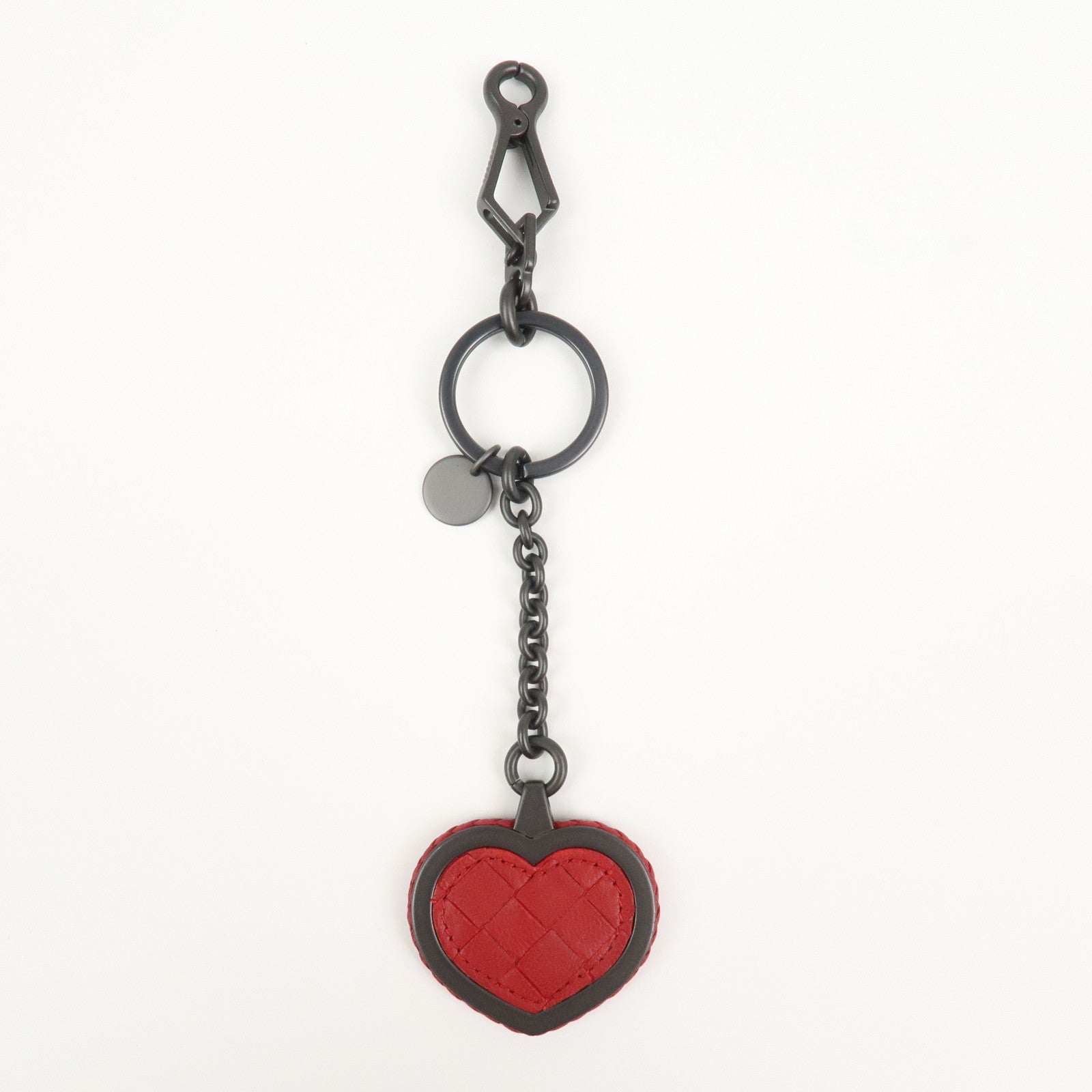 BOTTEGA VENETA Intrecciato Leather Metal Bag Charm Key Chain Red