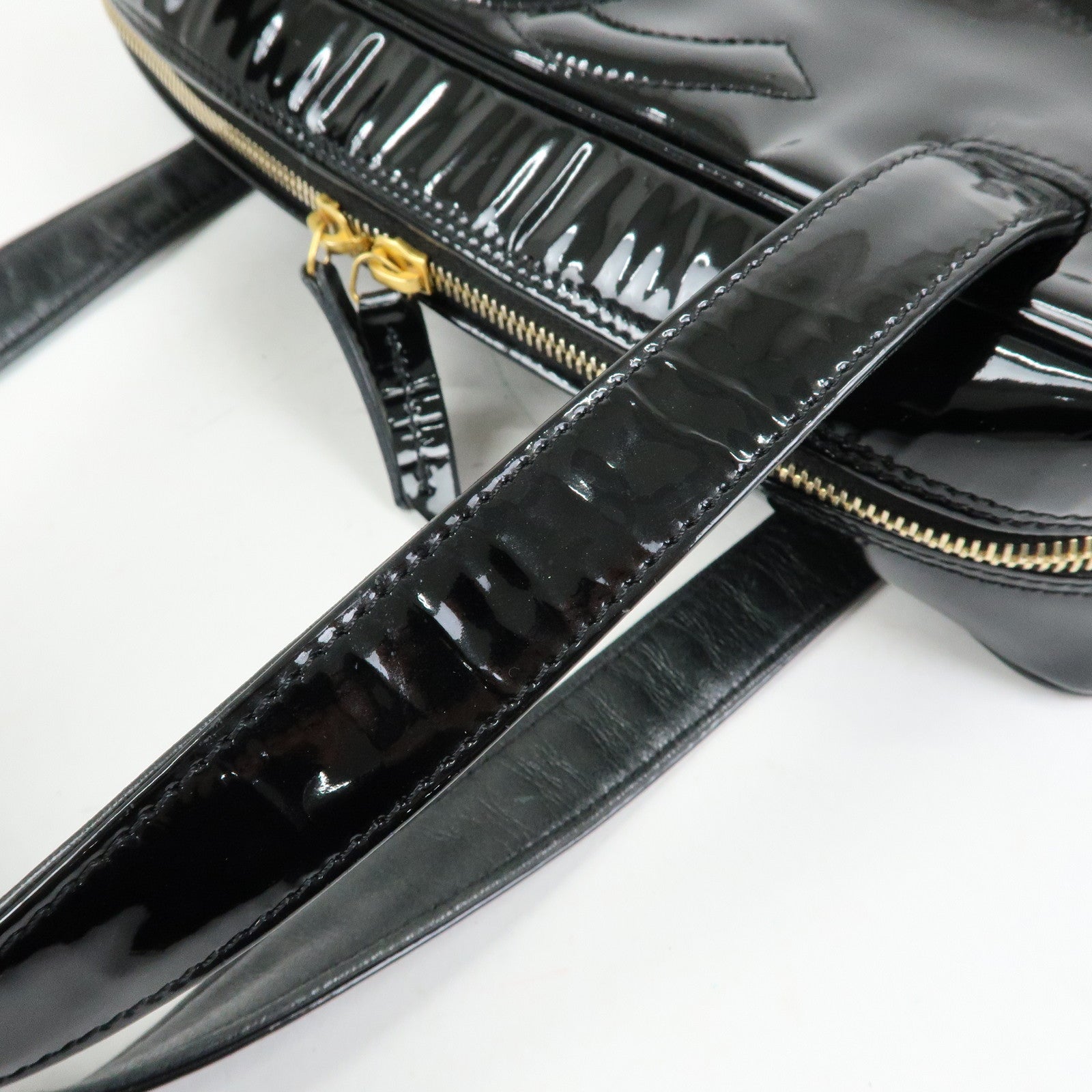 CHANEL Triple COCO Mark Patent Leather Tote Bag Hand Bag Black