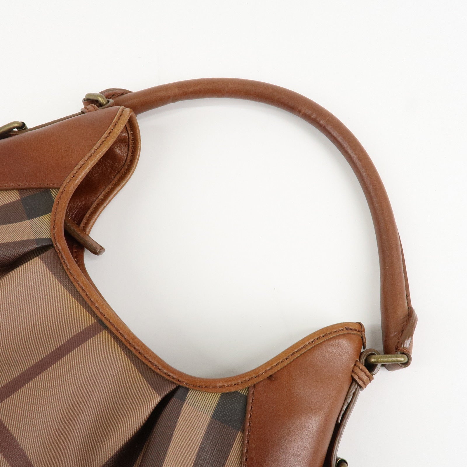 BURBERRY Nova Plaid PVC Leather Shoulder Bag Hand Bag Brown Used