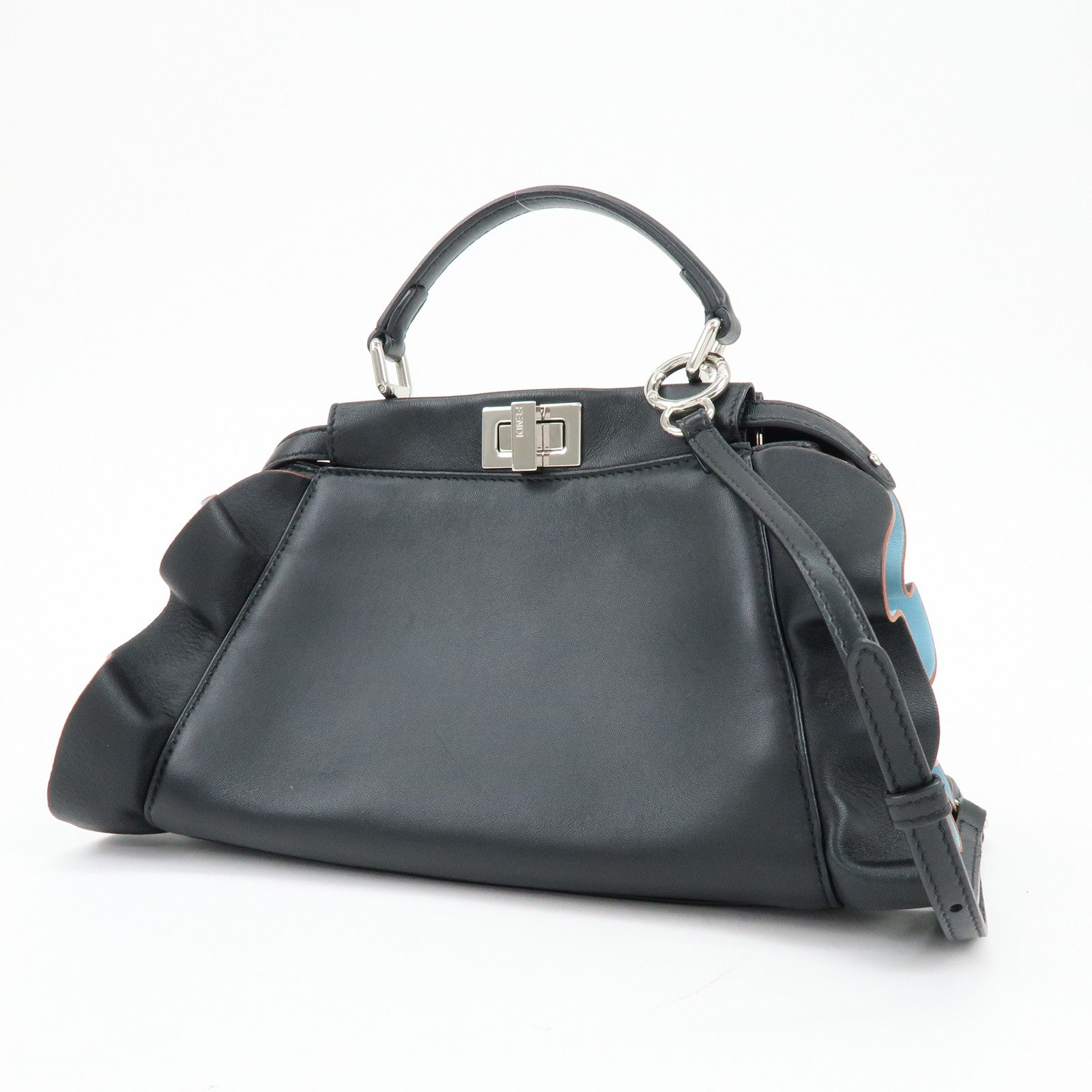 FENDI Mini Peekaboo Leather 2Way Shoulder Hand Bag Black 8BN244