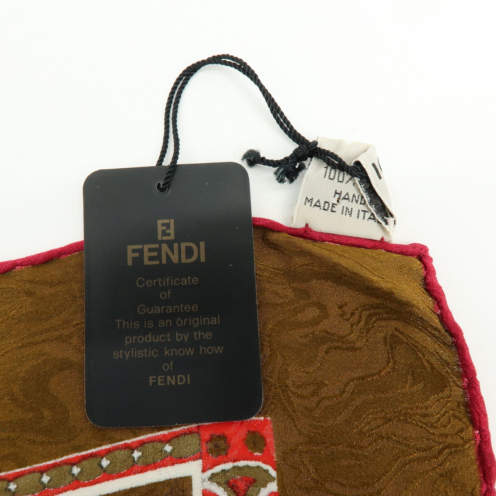 FENDI Silk 100% Scarf Oriental Motif Brown Multicolor
