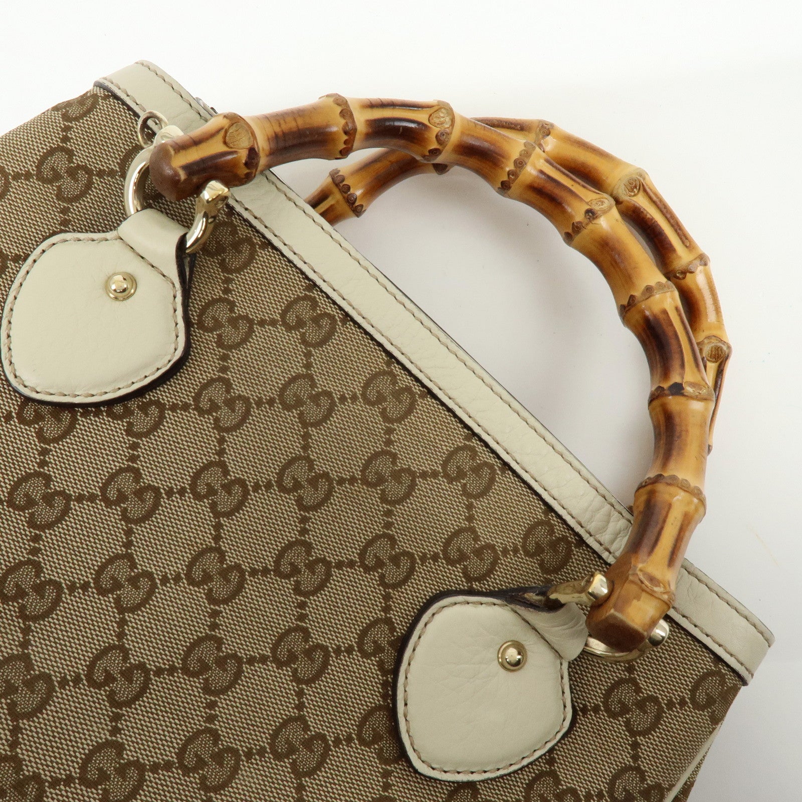 GUCCI Bamboo GG Canvas Leather 2Way Hand Shoulder Bag White 308360