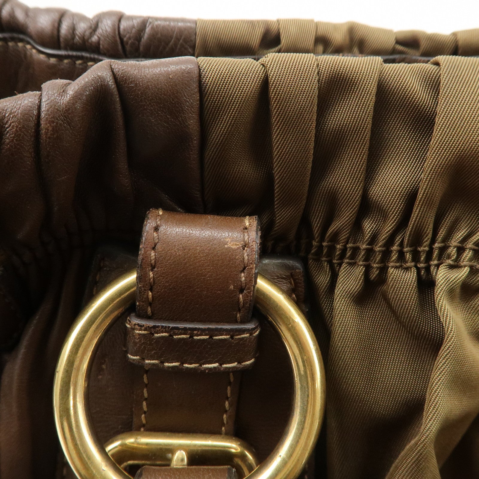 PRADA Nylon Leather 2WAY Bag Shoulder Bag Hand Bag Brown Khaki BN1793