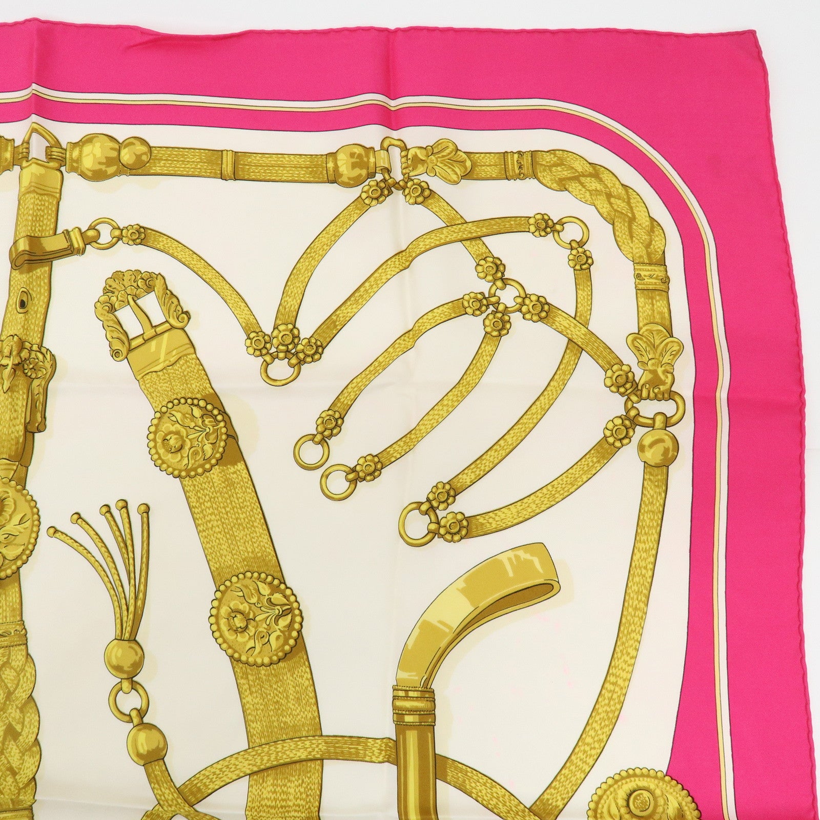 HERMES Carre 90 Set of 2 Silk 100% Scarves Gold Beige Pink