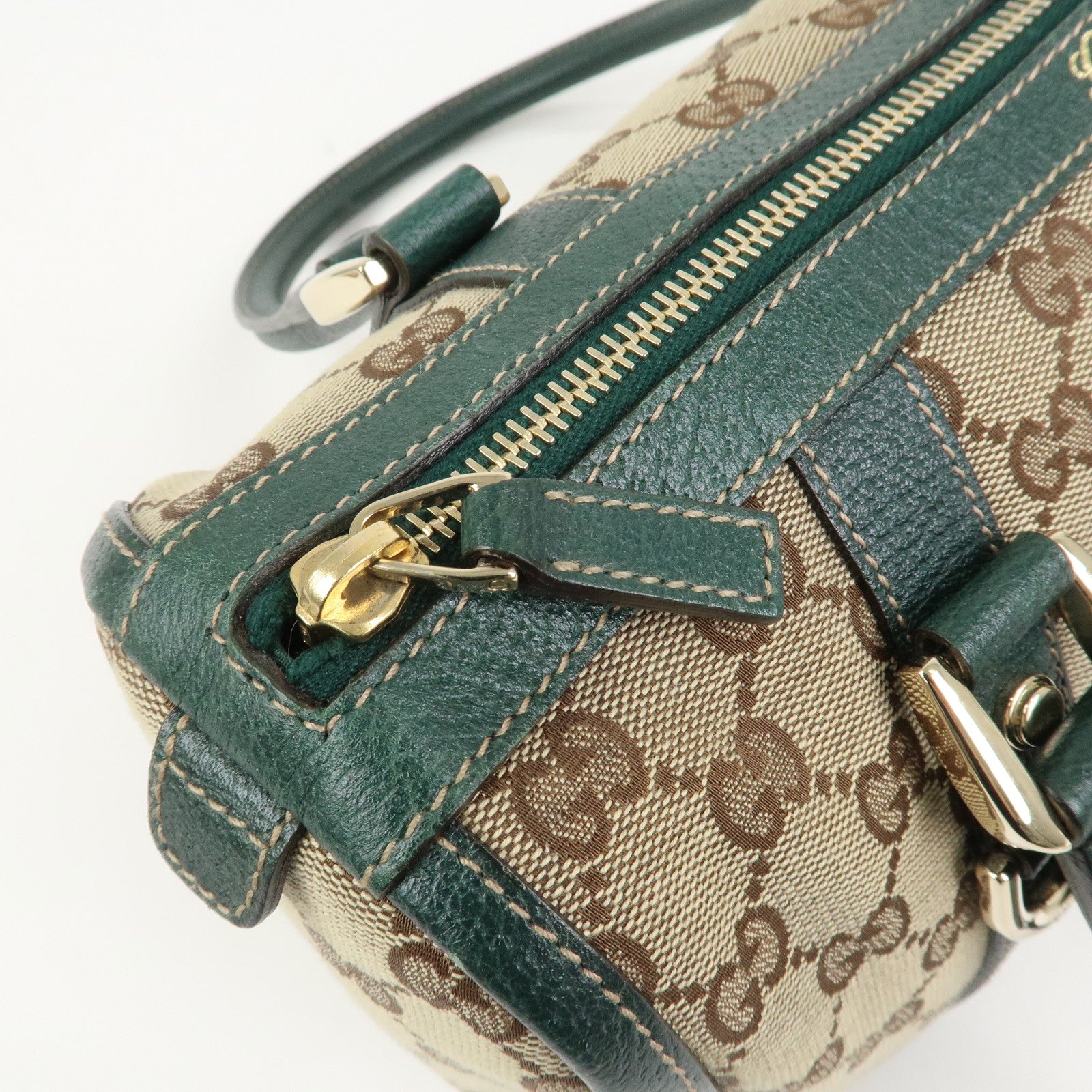 GUCCI Abbey GG Canvas Leather Mini Boston Bag Beige Green 130942