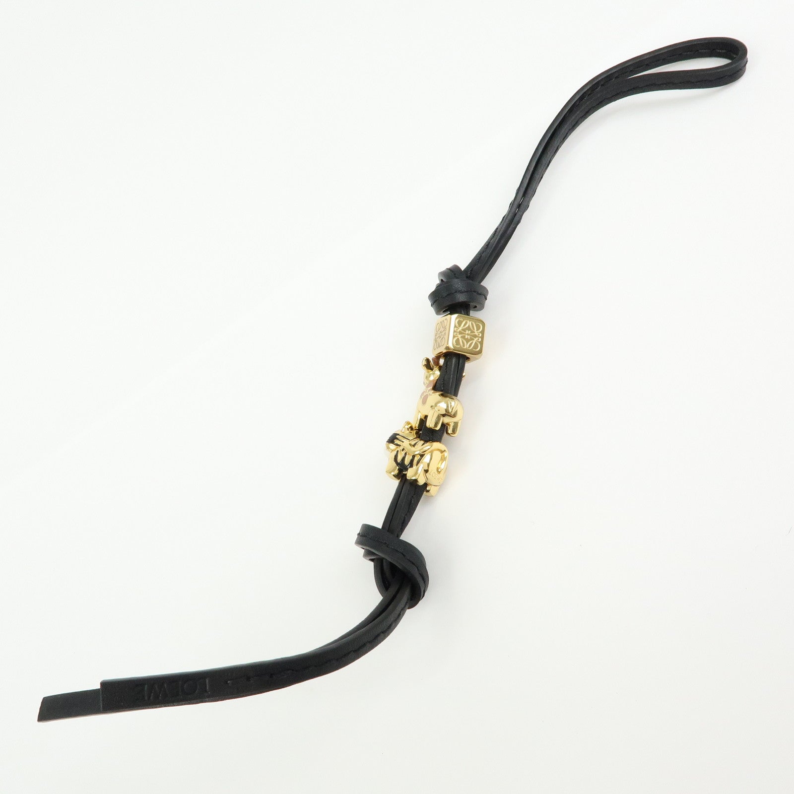 LOEWE Anagram Personalization Metal Leather Bag Charm Black Gold