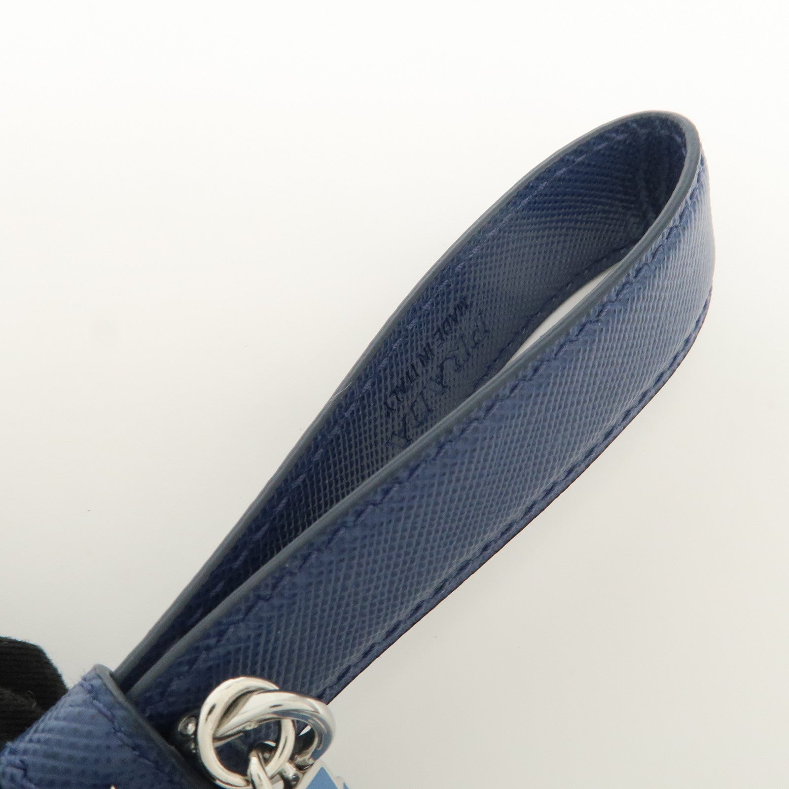 PRADA Saffiano Leather Bag Charm Key Holder Blue 1PP698
