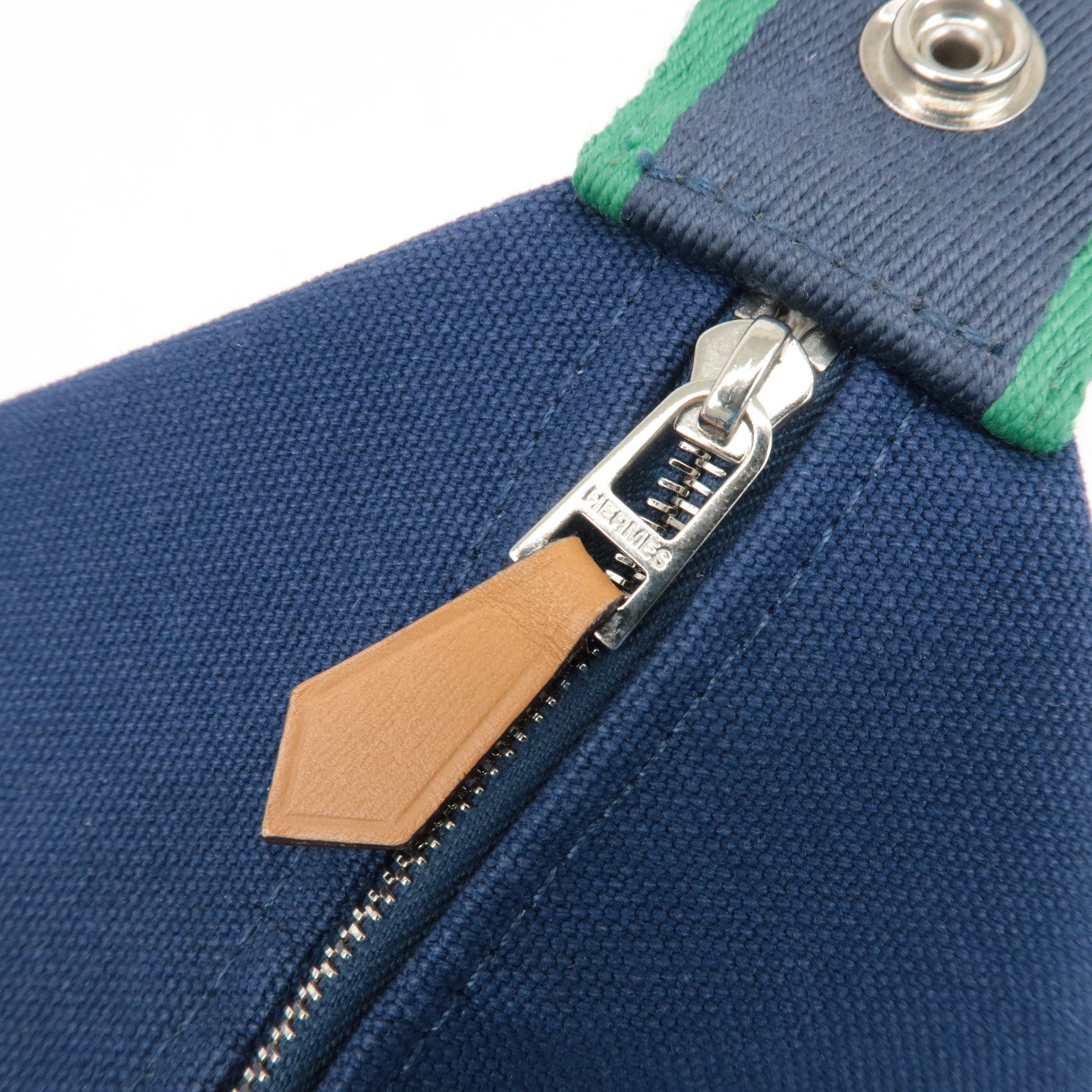 HERMES Canvas Bride A Brac GM Hand Bag Cosmetic Pouch Green Navy Used