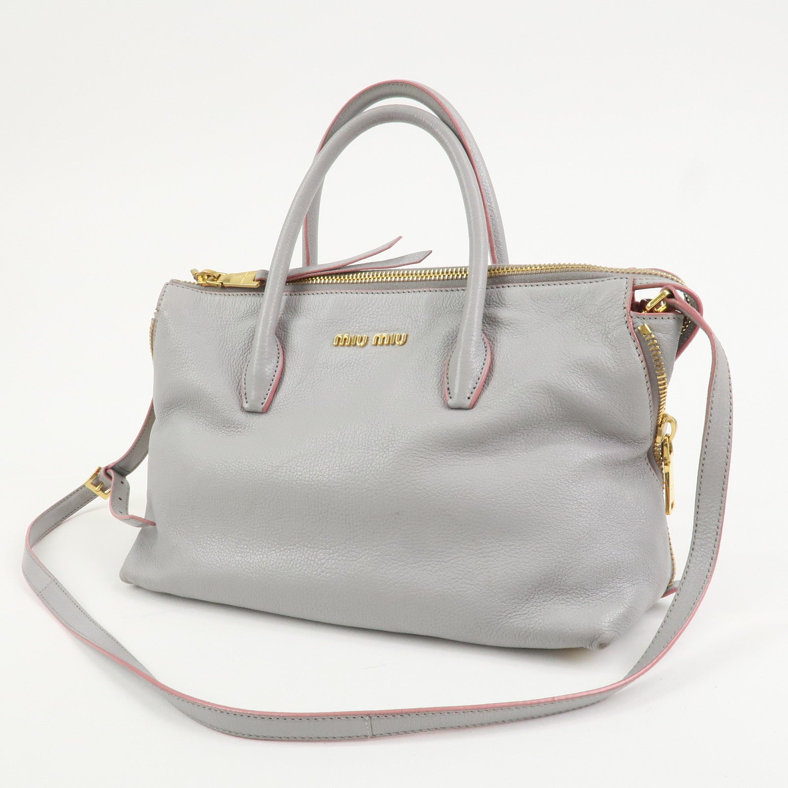 MIU MIU Madras Logo Leather 2WAY Bag Shoulder Bag Hand Bag 5BB016