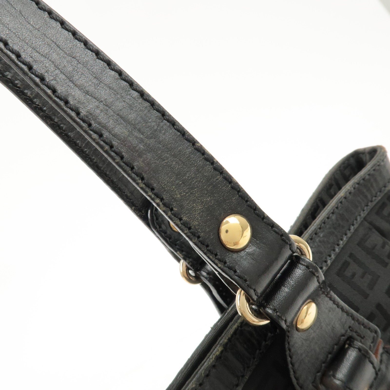 FENDI Zucchino Leather Canvas Tote Bag Hand Bag Black 8BH161 Used