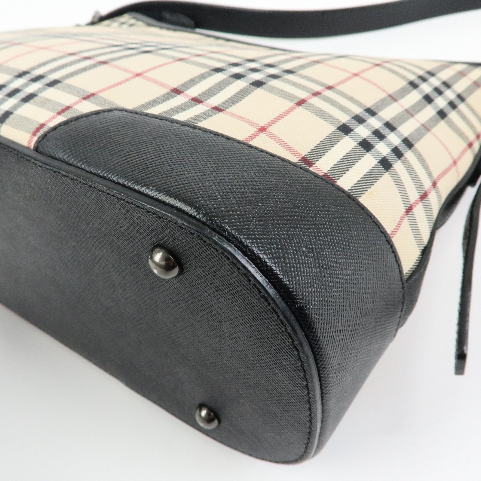 BURBERRY Nova Plaid Canvas Leather Shoulder Bag Beige Black