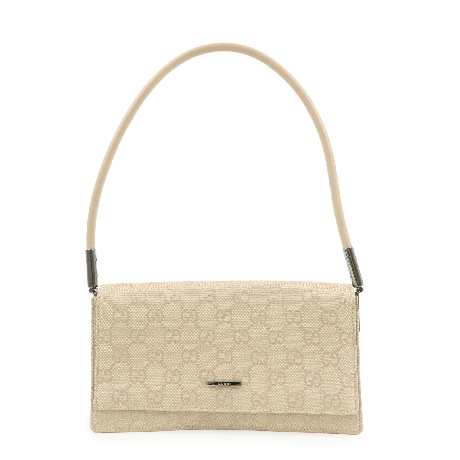 GUCCI GG Canvas Leather Shoulder Bag Hand Bag Beige 01235