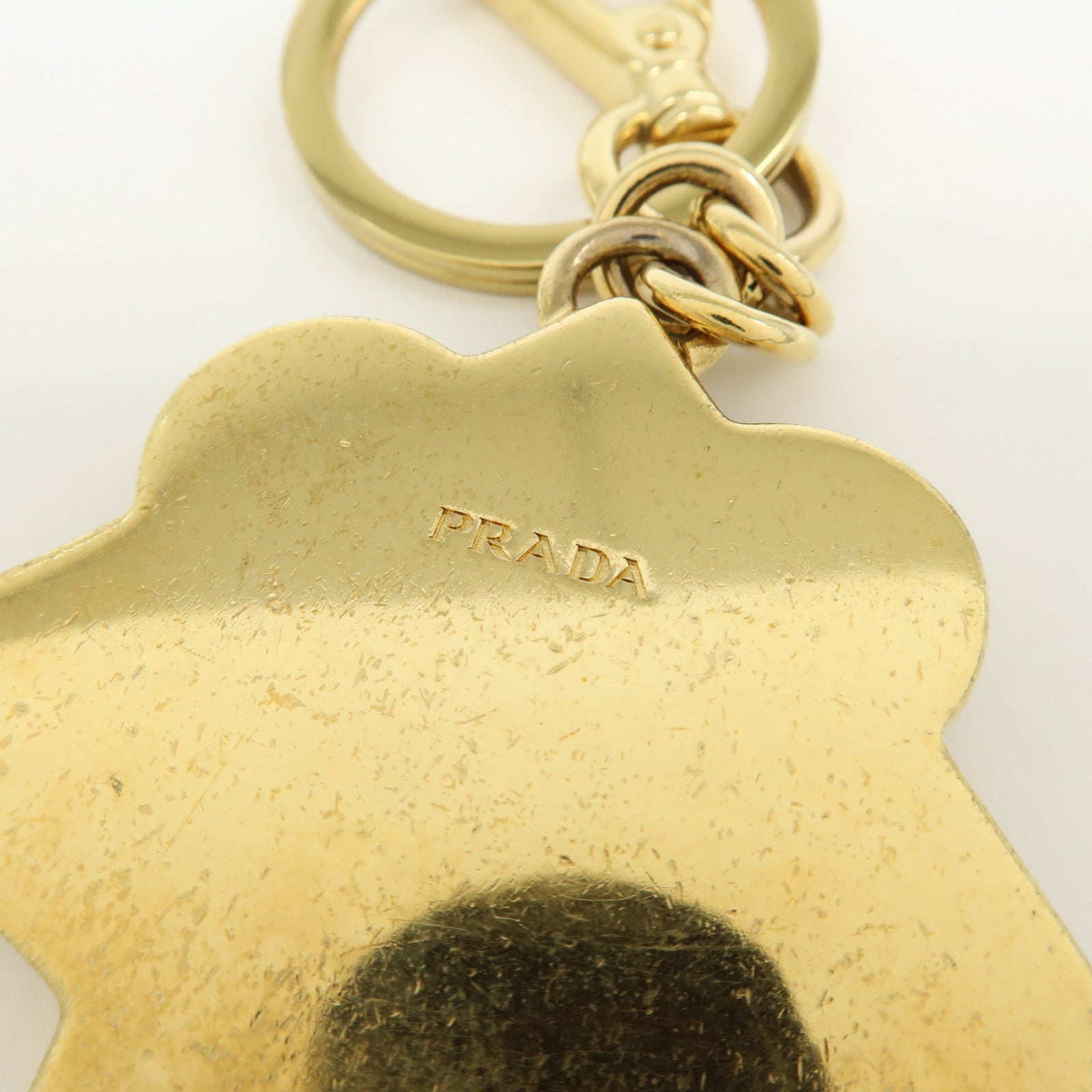 PRADA Saffiano Leather Metal Bag Charm Key Chain Green Pink Gold