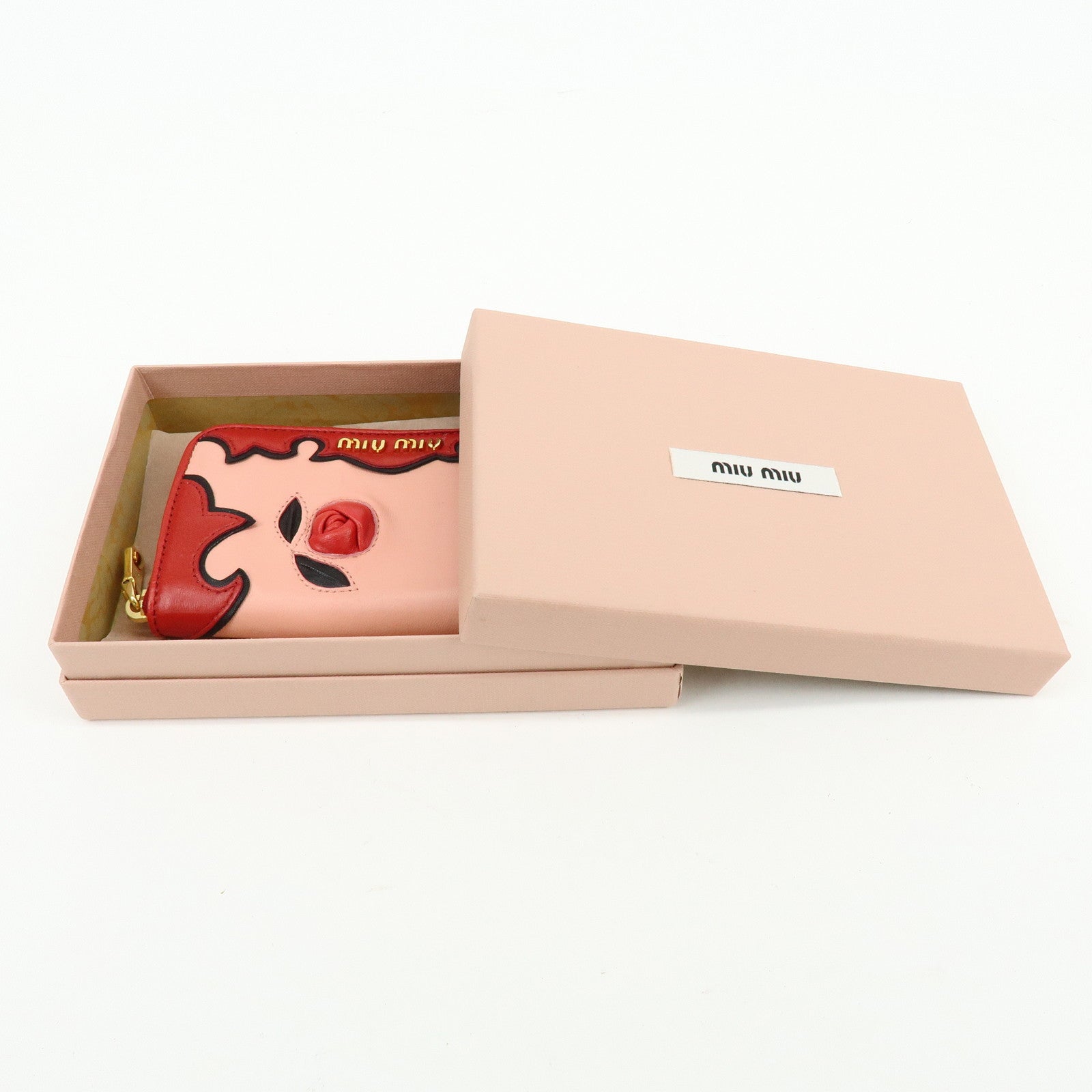 MIU MIU Lamb Skin Leather Zippy Pouch Rose Pink Red