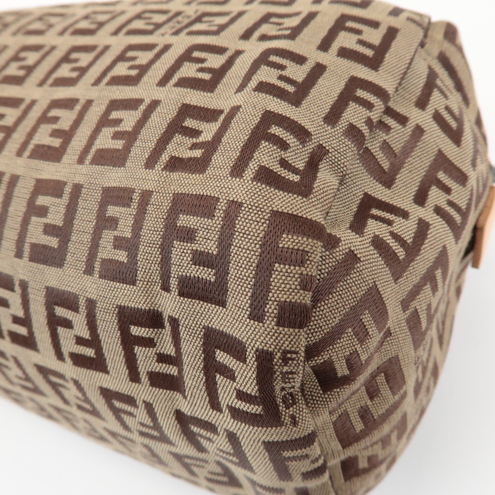 FENDI Zucchino Canvas Leather Pouch Cosmetic Pouch Brown