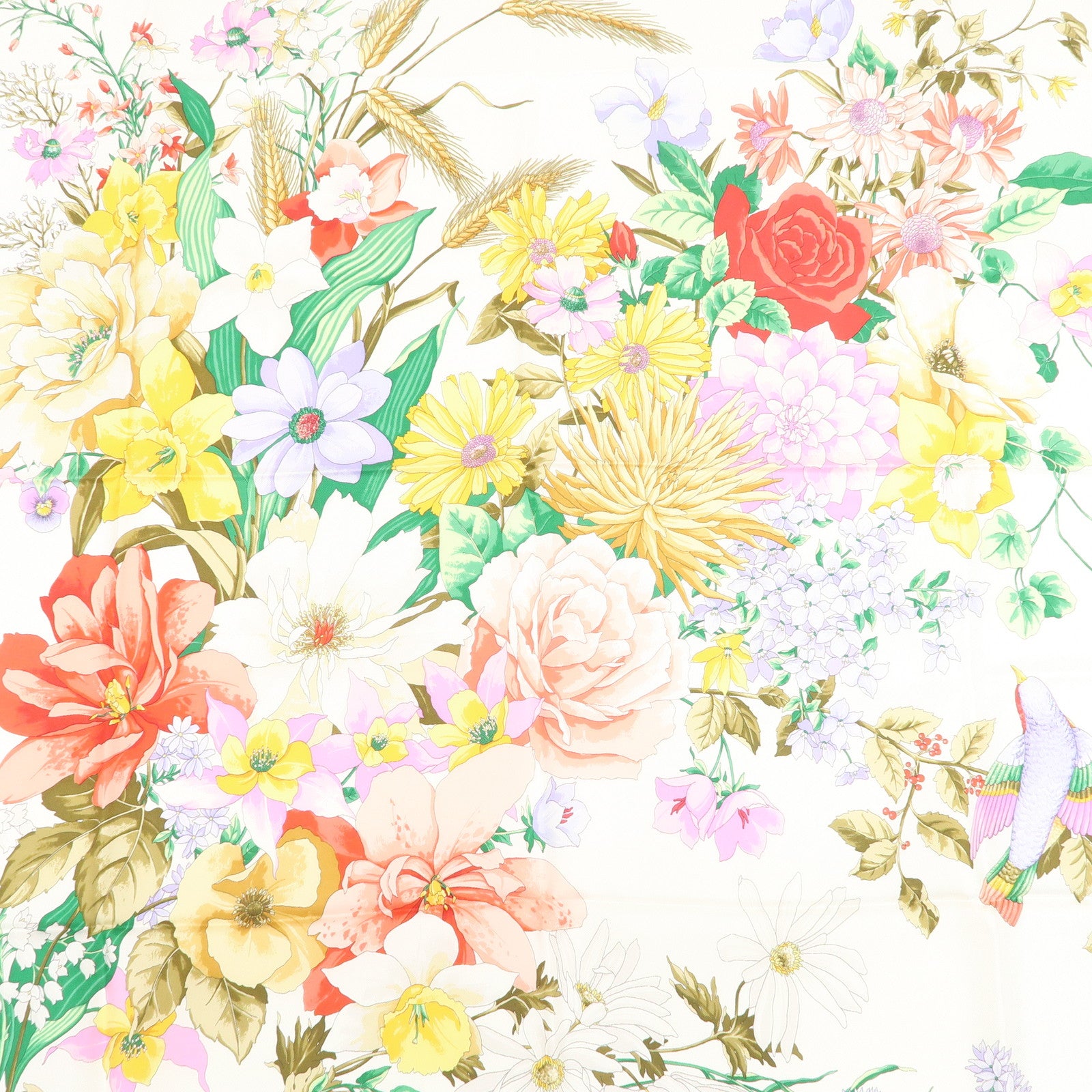GUCCI Logo Silk 100％ Scarf Red Flora Multicolor