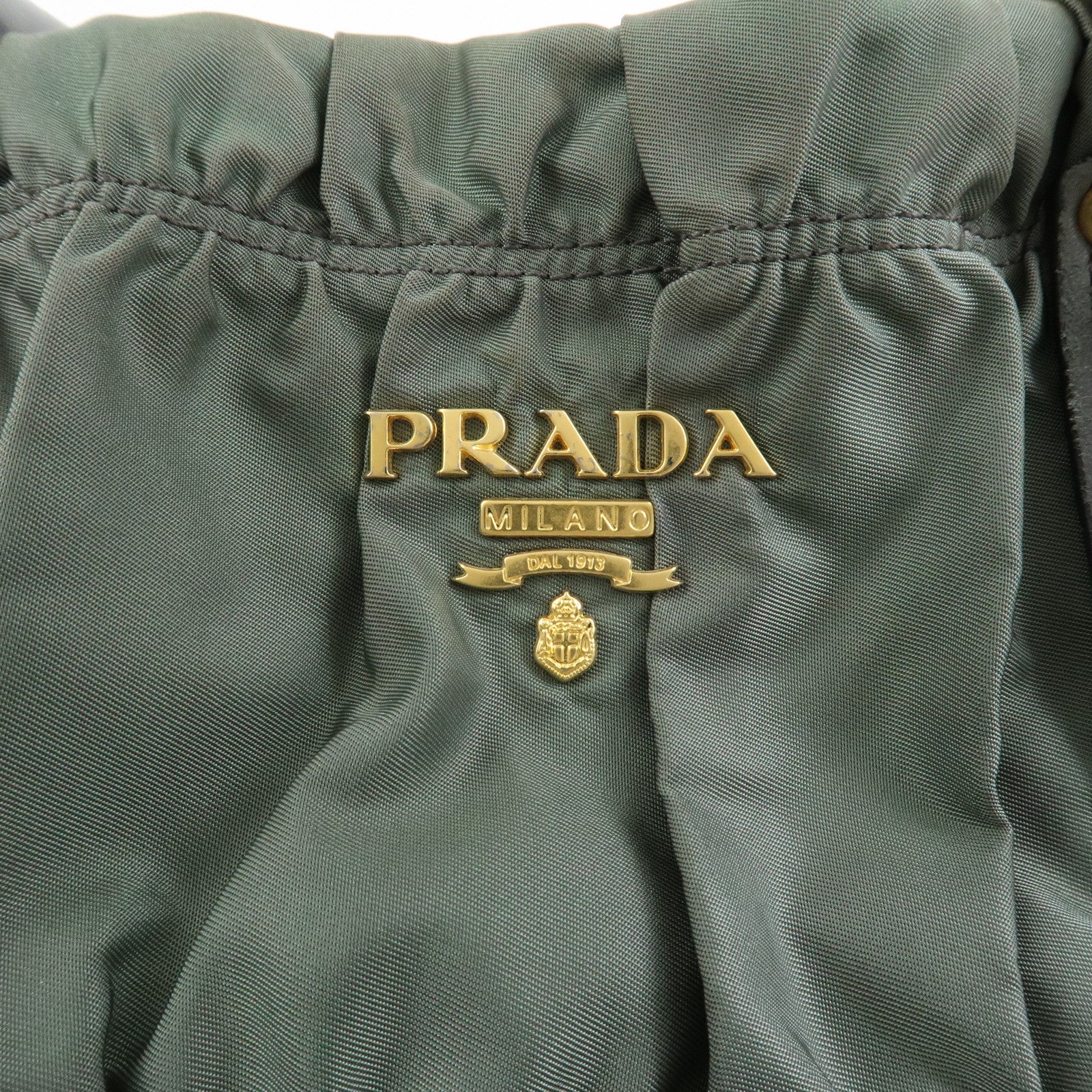 PRADA Triangle Logo Nylon Leather 2Way Bag Hand Bag Green 1BA336