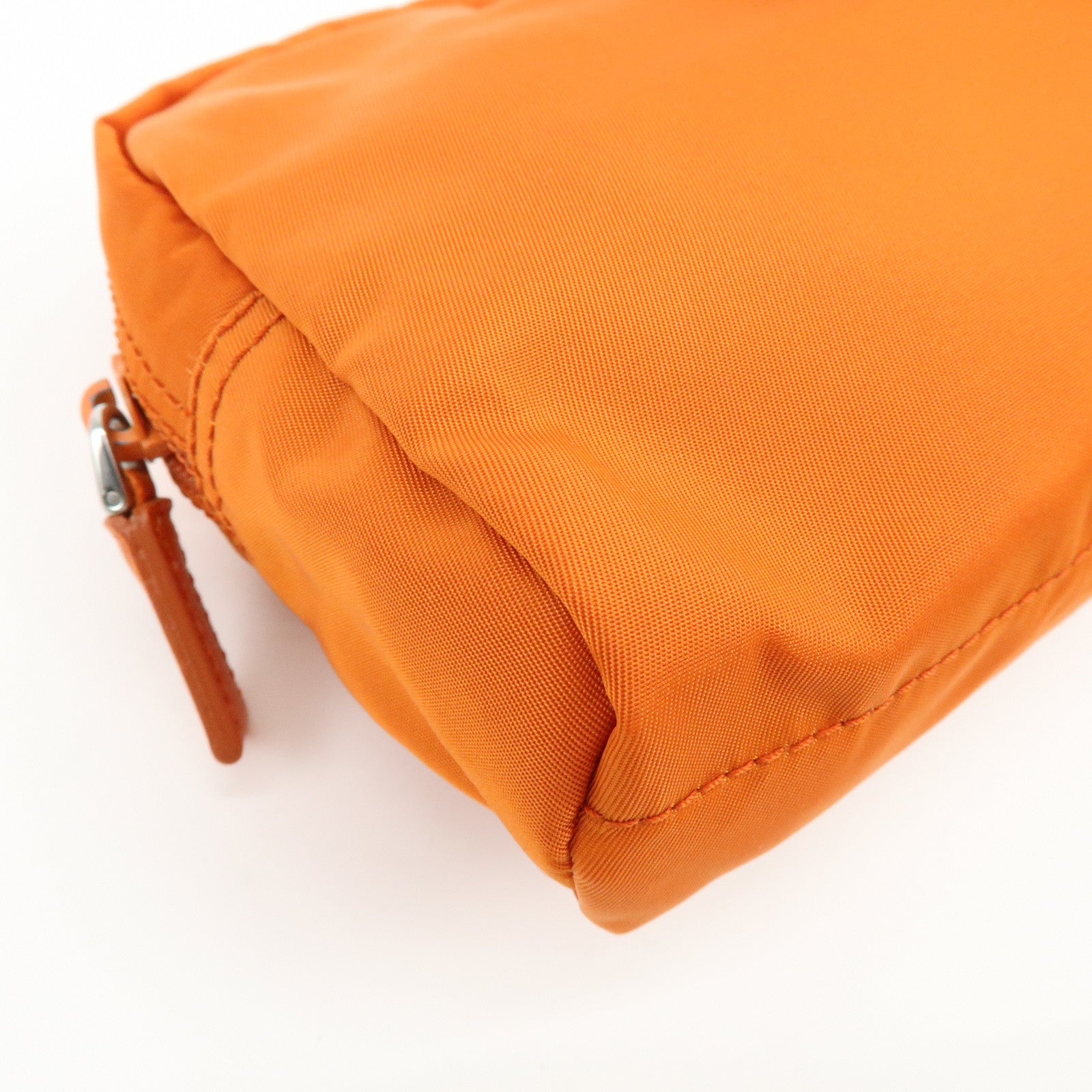 PRADA Triangle Logo Nylon Saffiano Leather Pouch Orange 1N0021