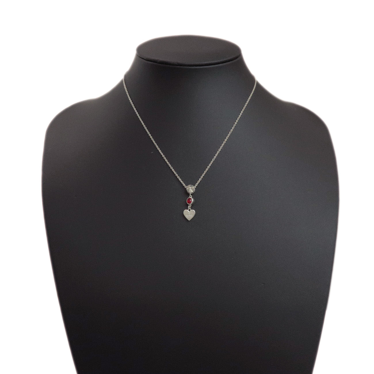 GUCCI Heart Motif Necklace SV925 Color Stone Silver Red 325871