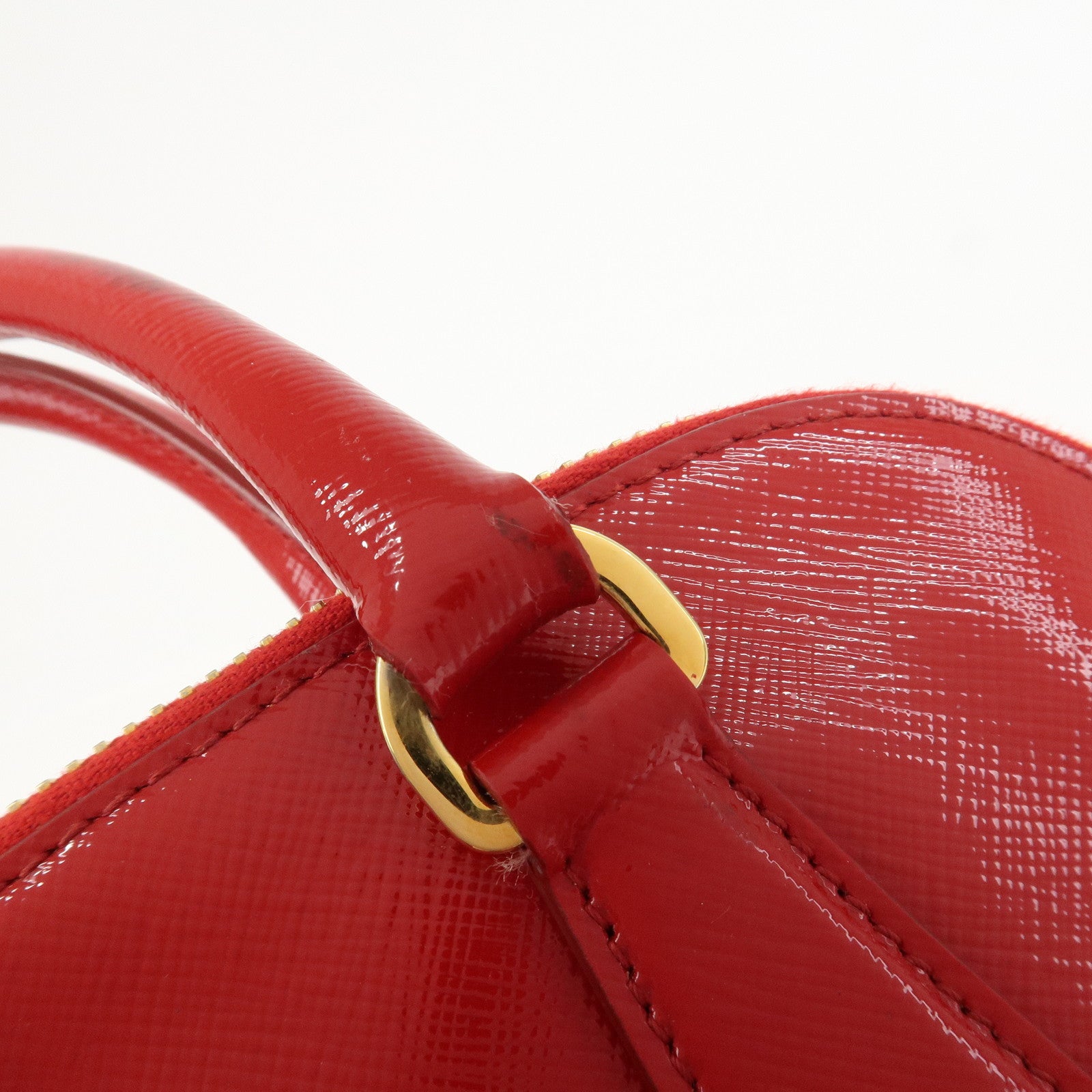 PRADA Logo Patent Leather 2Way Bag Shoulder Bag Hand Bag Red BL0909