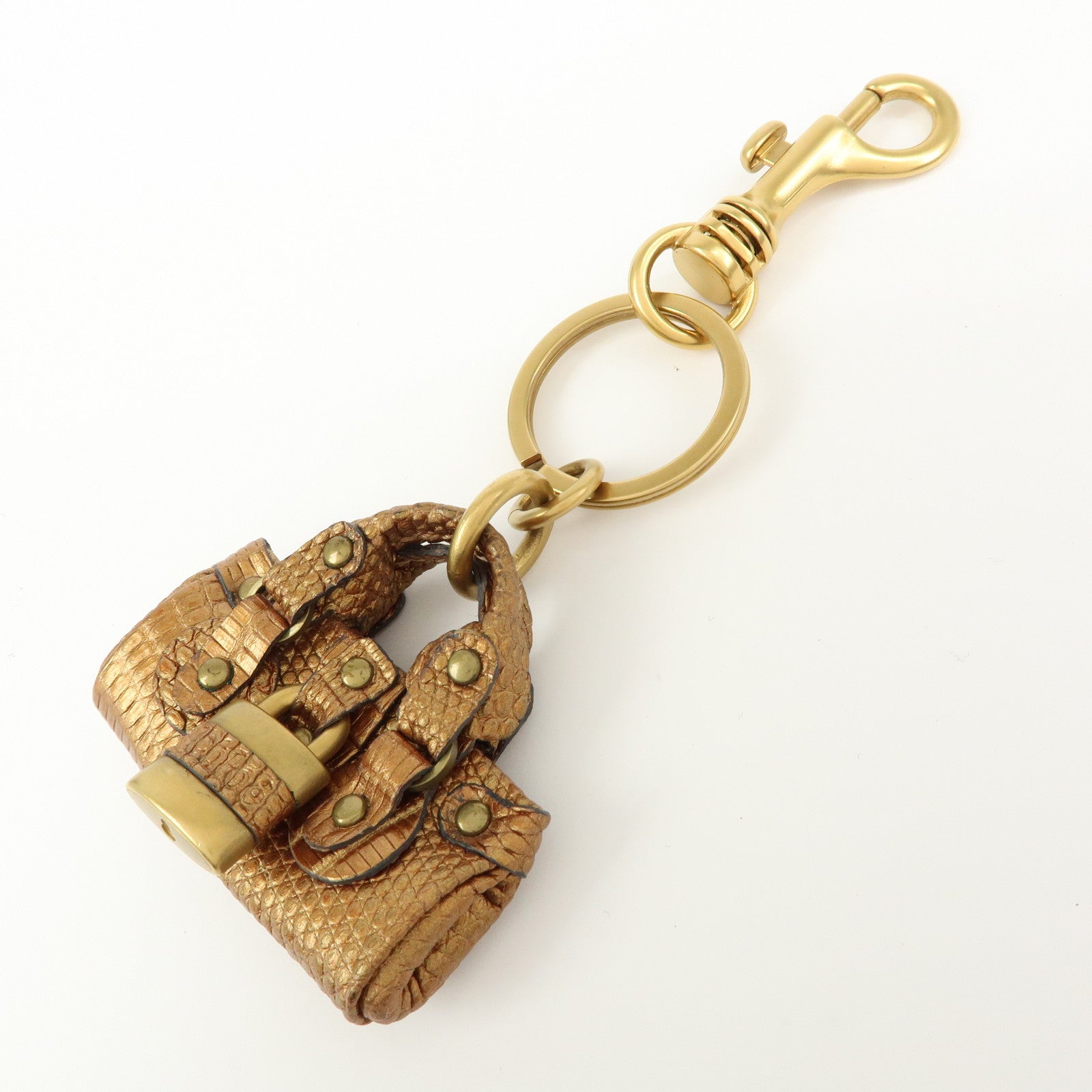 Chloe Paddington Embossed Leather Bag Charm Metallic Brown