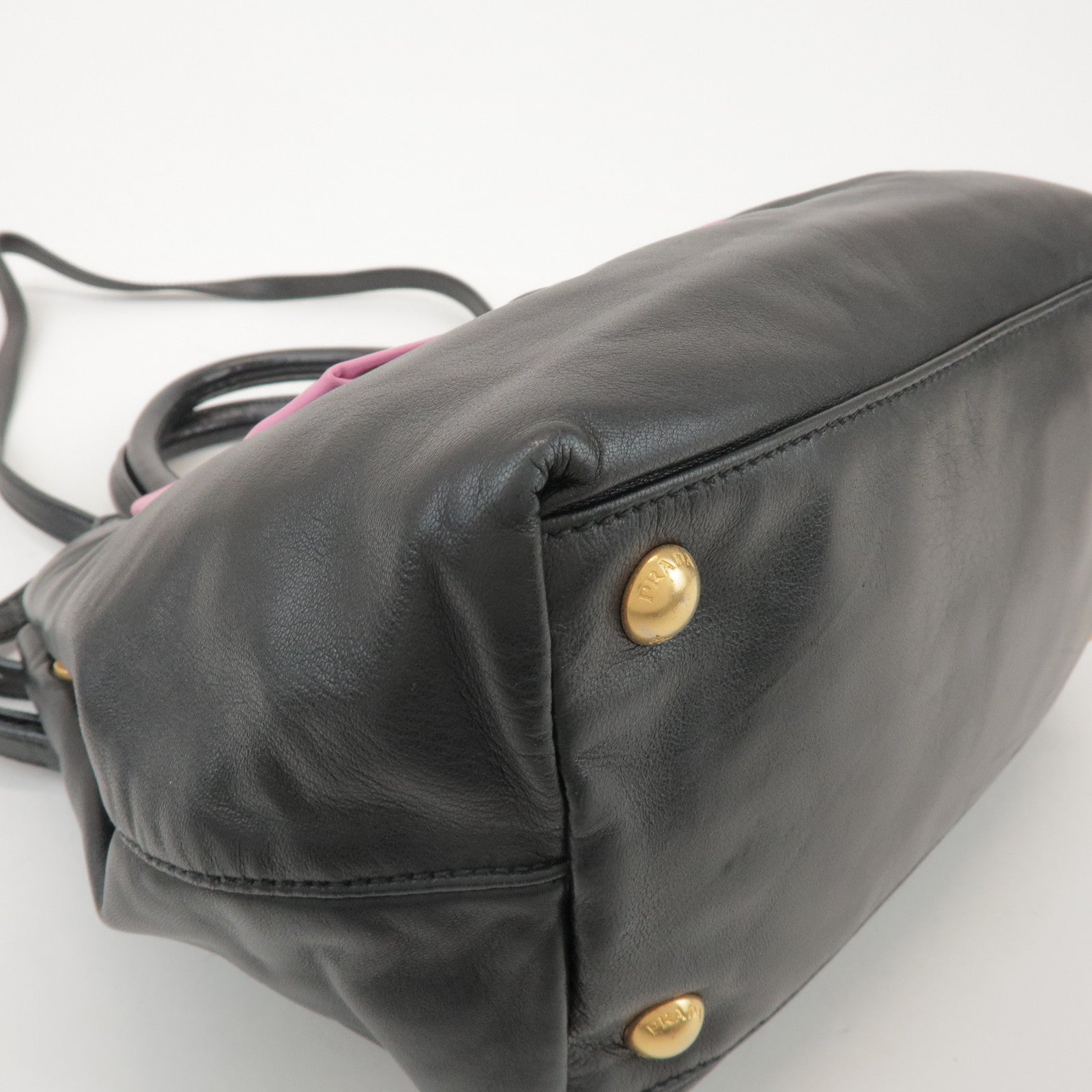 PRADA Logo Leather 2Way Hand Shoulder Bag Ribbon Black Pink BN1604