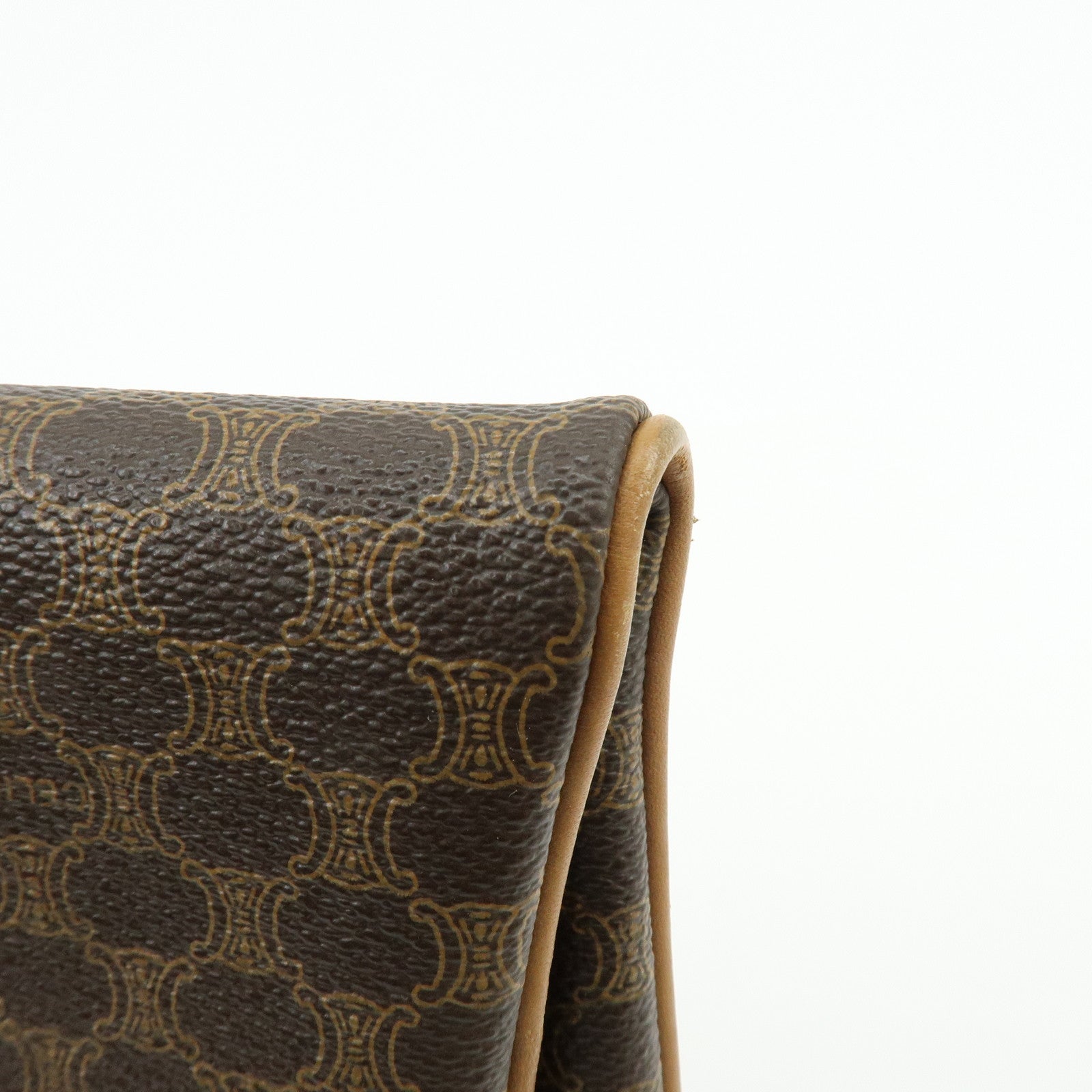 CELINE Macadam PVC Leather Clutch Bag Pouch Brown