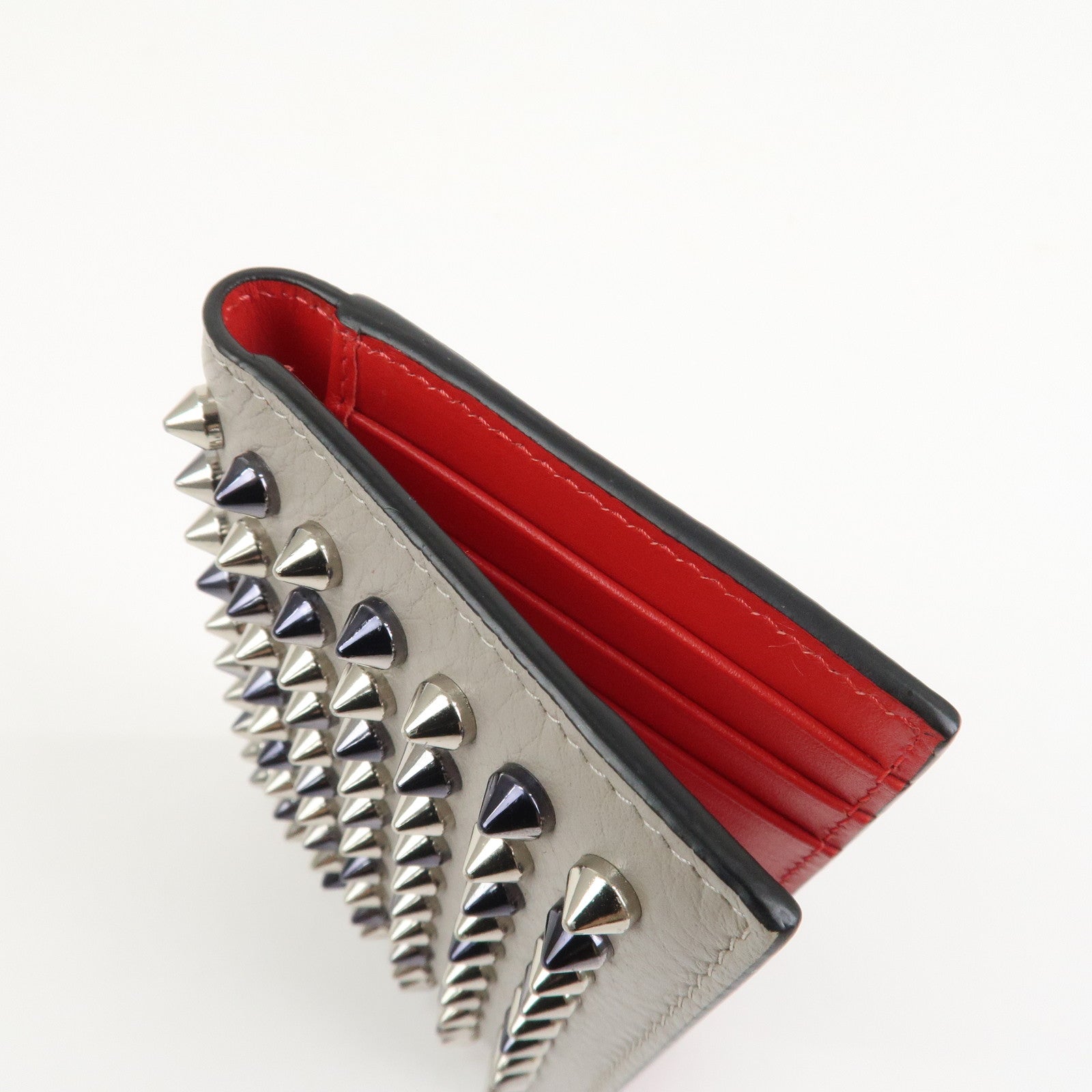 Christian Louboutin Leather Card Case Card Holder Studs Gray