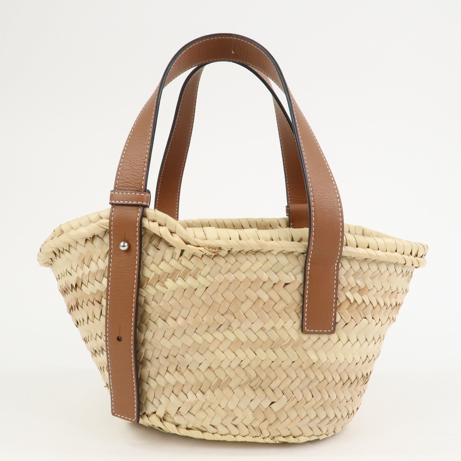 LOEWE Anagram Raffia Calf Leather Hand Bag Tote Bag Natural Tan