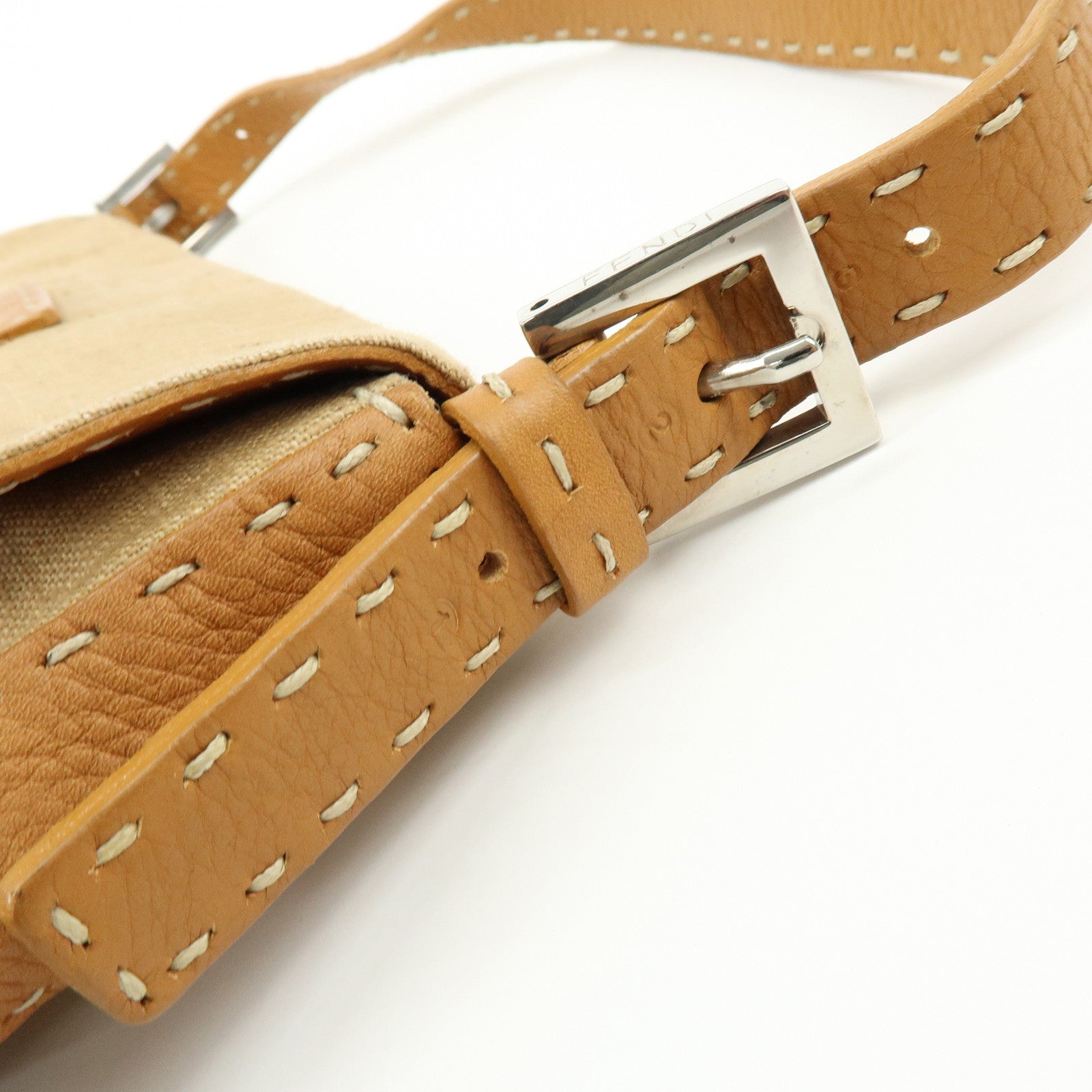 FENDI Mamma Baguette Selleria Linen Leather Shoulder Bag 8BR101