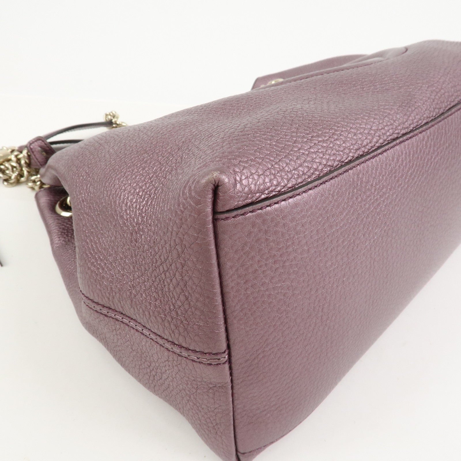 GUCCI SOHO Logo Leather Chain Shoulder Bag Metallic Purple 308982