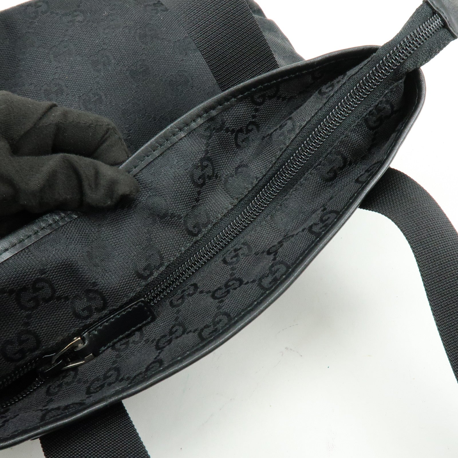 GUCCI GG Canvas Leather Tote Bag Shoulder Bag Black 28893