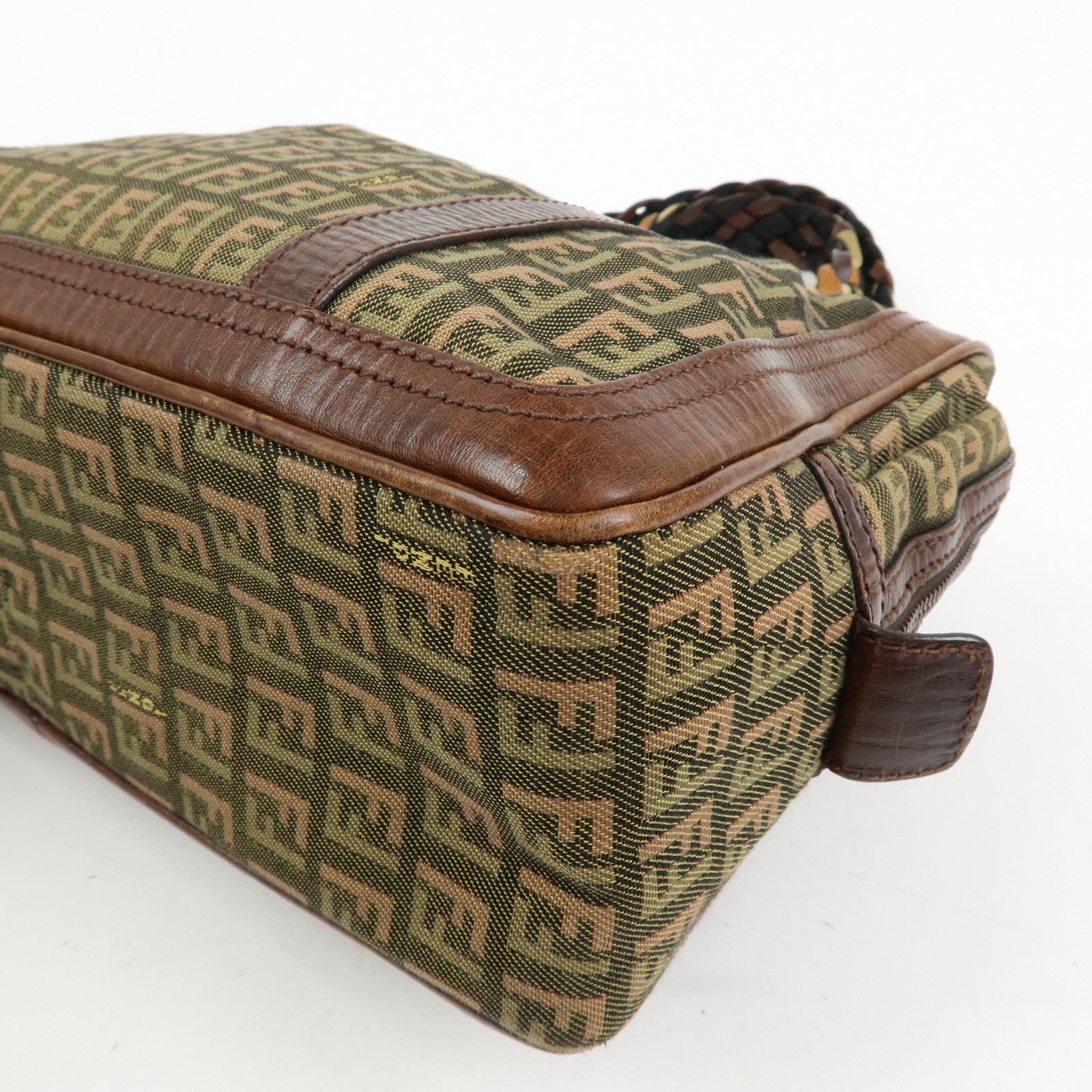 FENDI Zucchino Canvas Leather Mini Boston Bag Shoulder Bag 8BL075