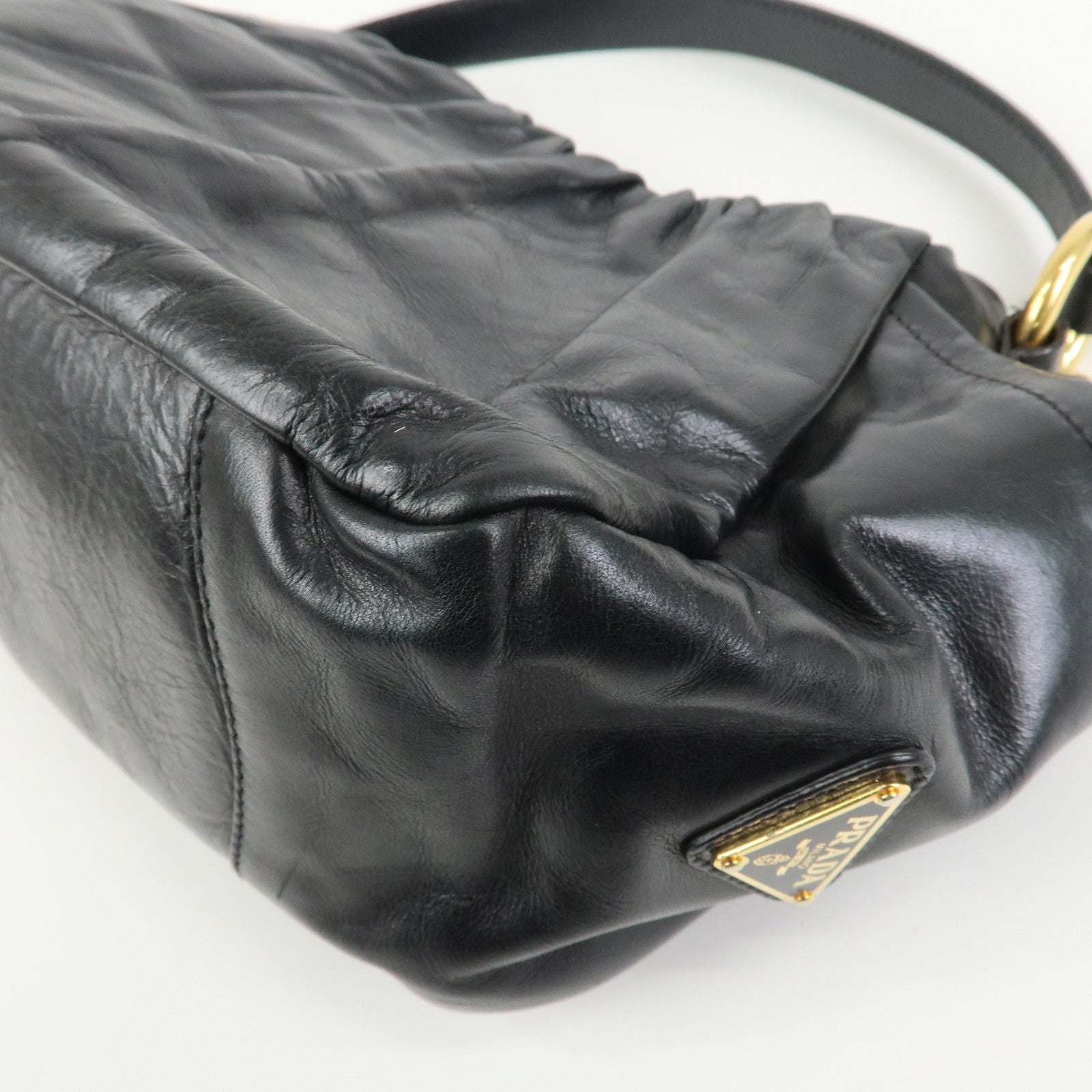 PRADA Triangle Logo Leather 2Way Bag Hand Bag Black BN1642