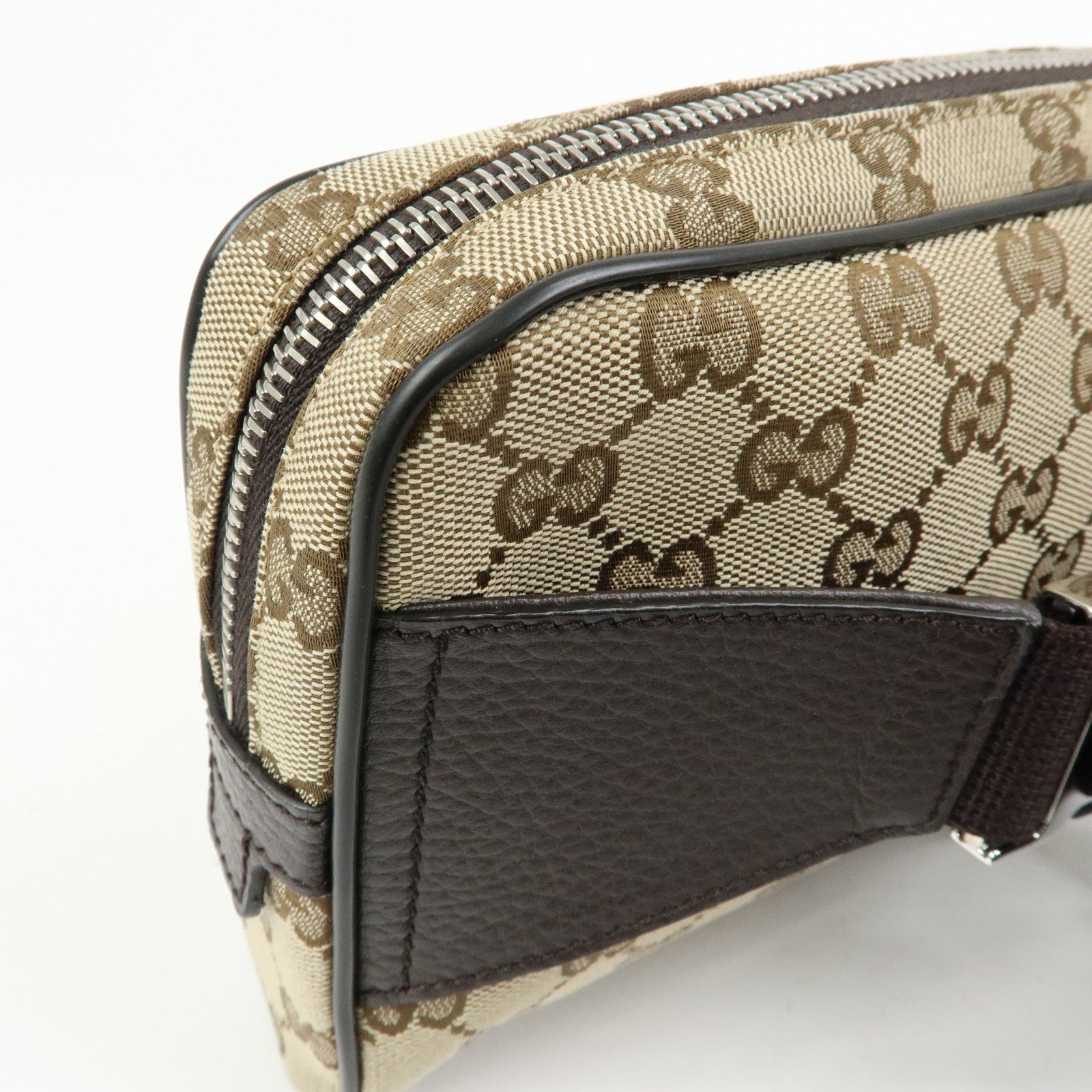 GUCCI GG Canvas Leather Waist Pouch Body Bag Crossbody Bag 449174