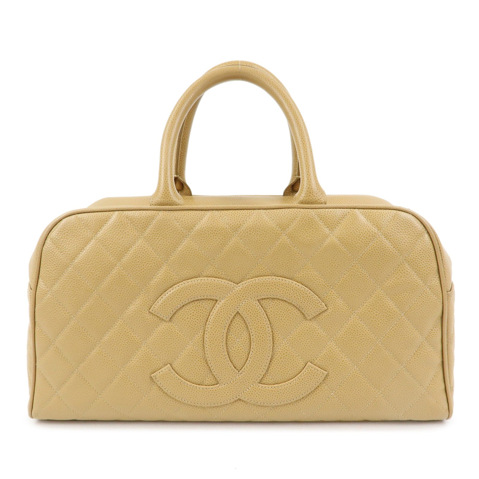 CHANEL COCO Mark Caviarskin Boston Bag Hand Bag Beige