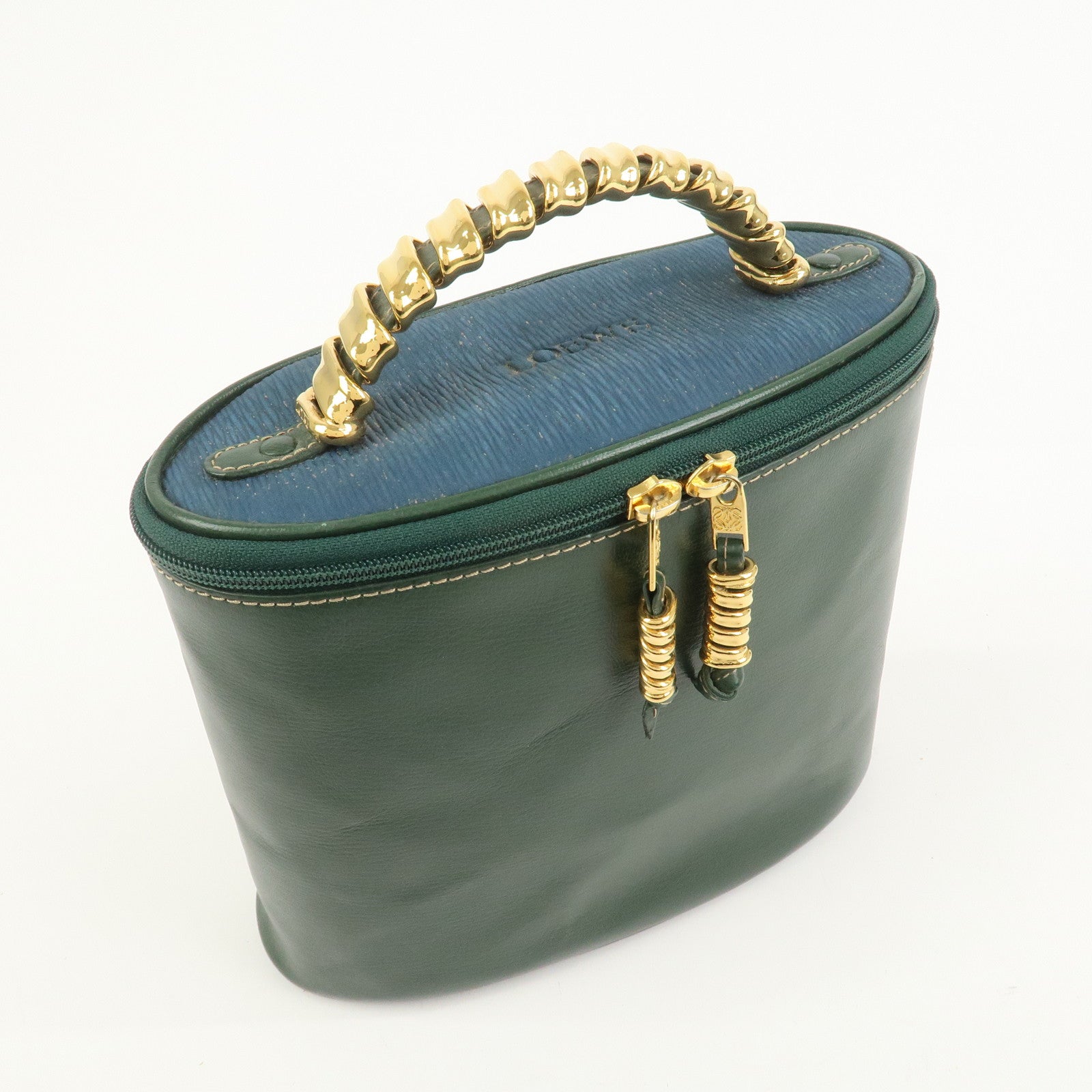 LOEWE Velazquez Calf Leather Hand Bag Vanity Bag Green
