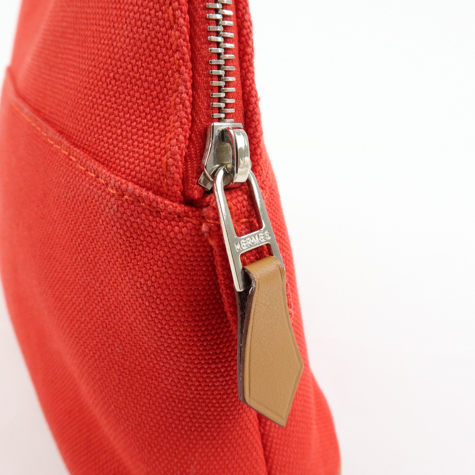 HERMES Canvas Leather Bolide Pouch Mini Cosmetic Makeup Pouch Red