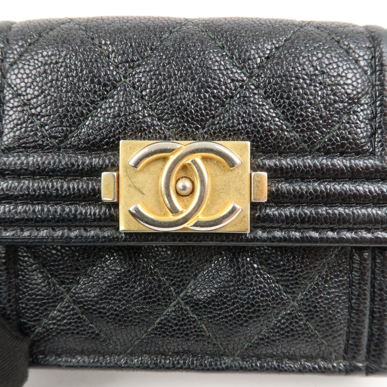 CHANEL Boy CHANEL Caviarskin Small Compact Wallet Black A84432