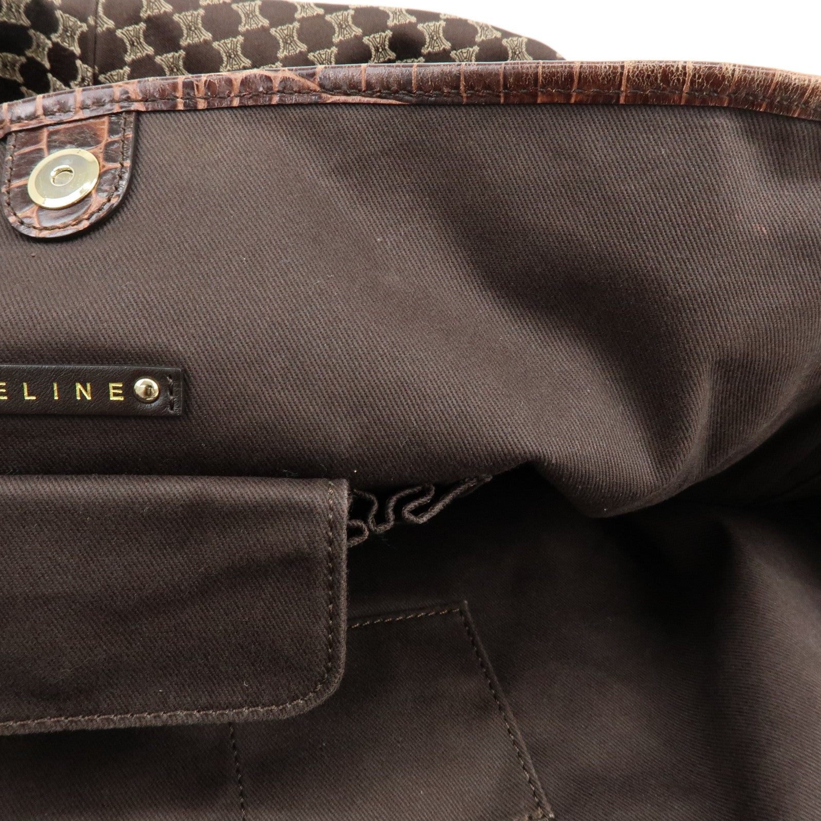 CELINE Macadam Bittersweet Canvas Embossed Leather Shoulder Bag