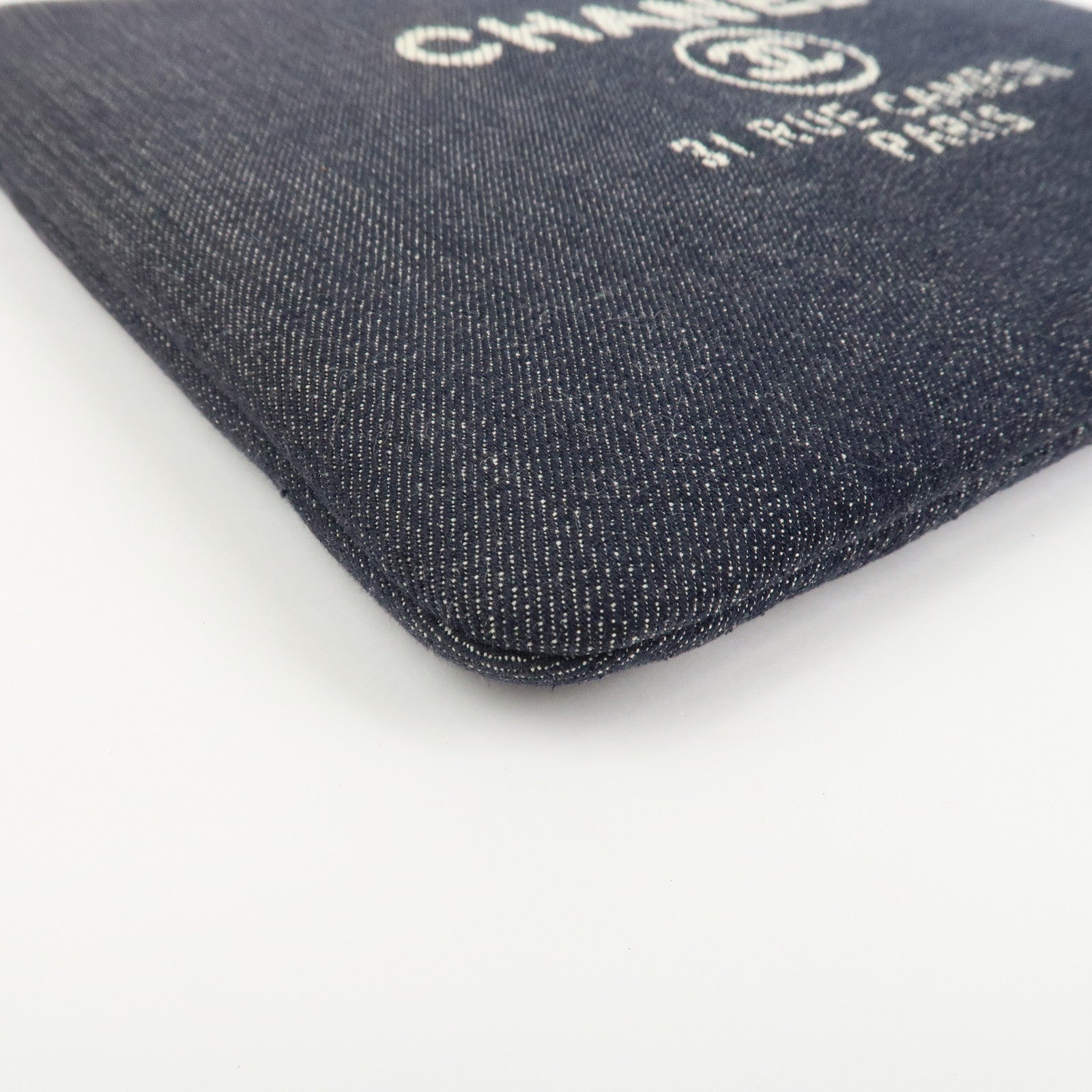 CHANEL Deauville Canvas Denim Clutch Bag Pouch Denim A80802