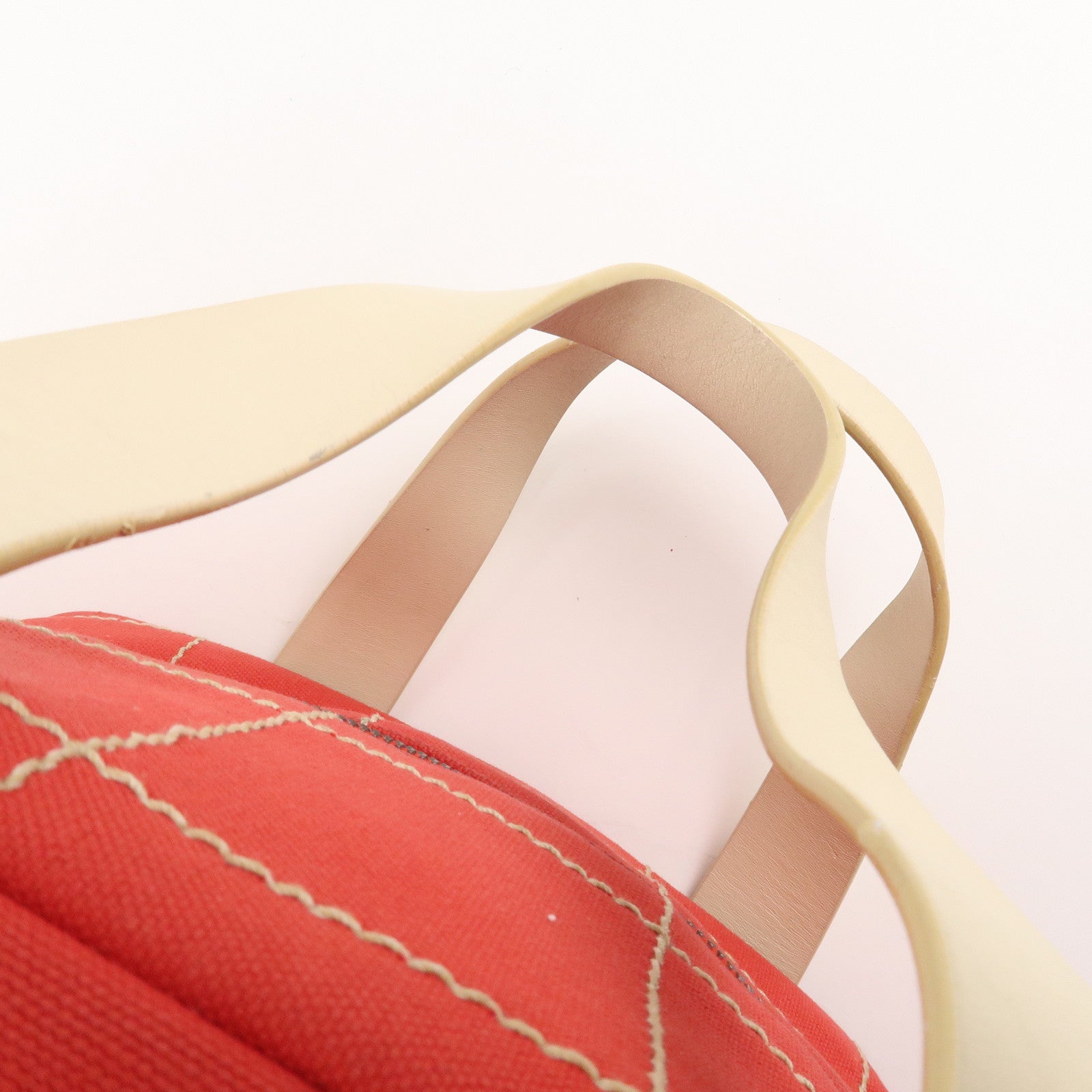 CHANEL Chocolate Bar COCO Mark Canvas Leather Hand Bag Red
